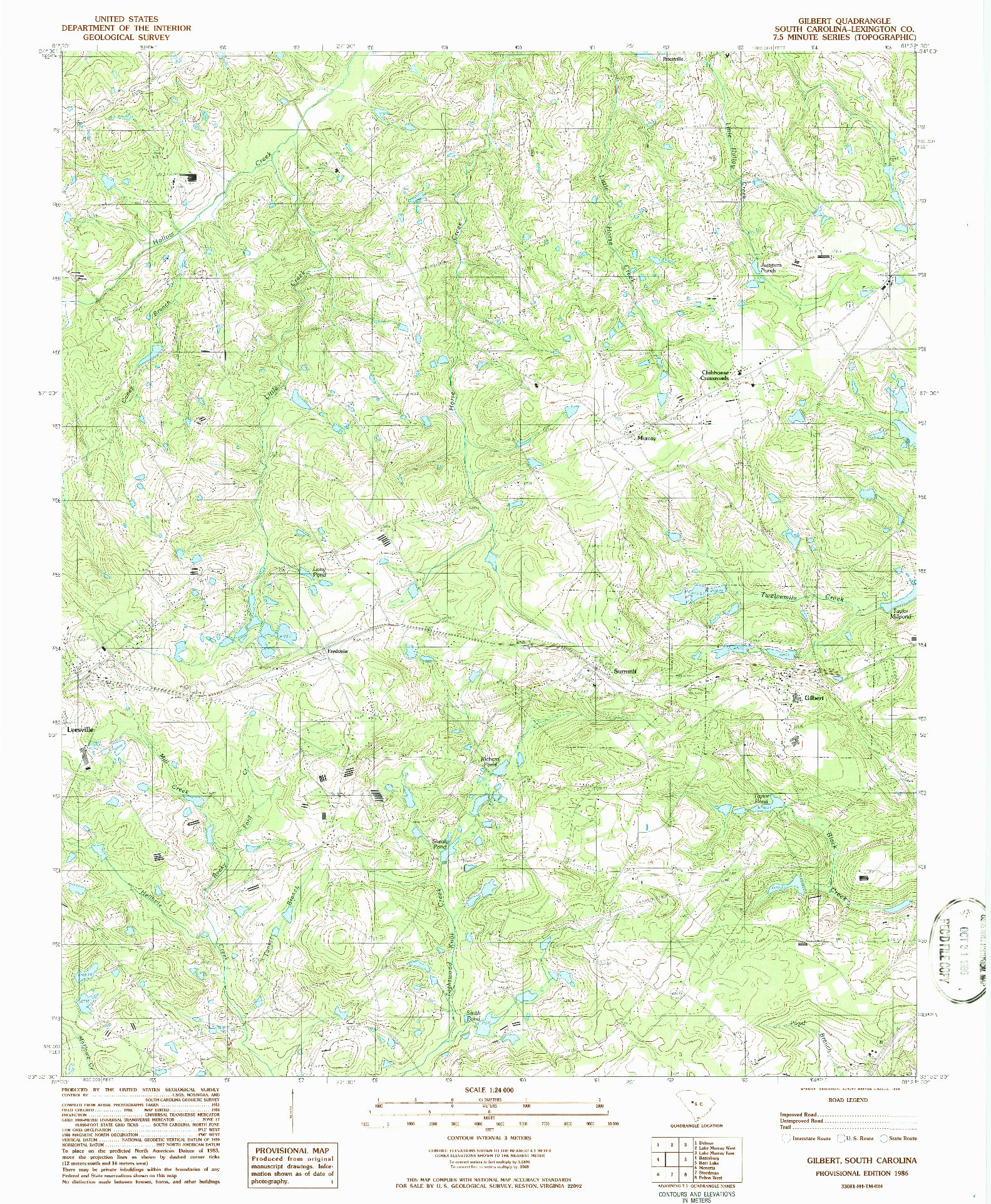 USGS 1:24000-SCALE QUADRANGLE FOR GILBERT, SC 1986