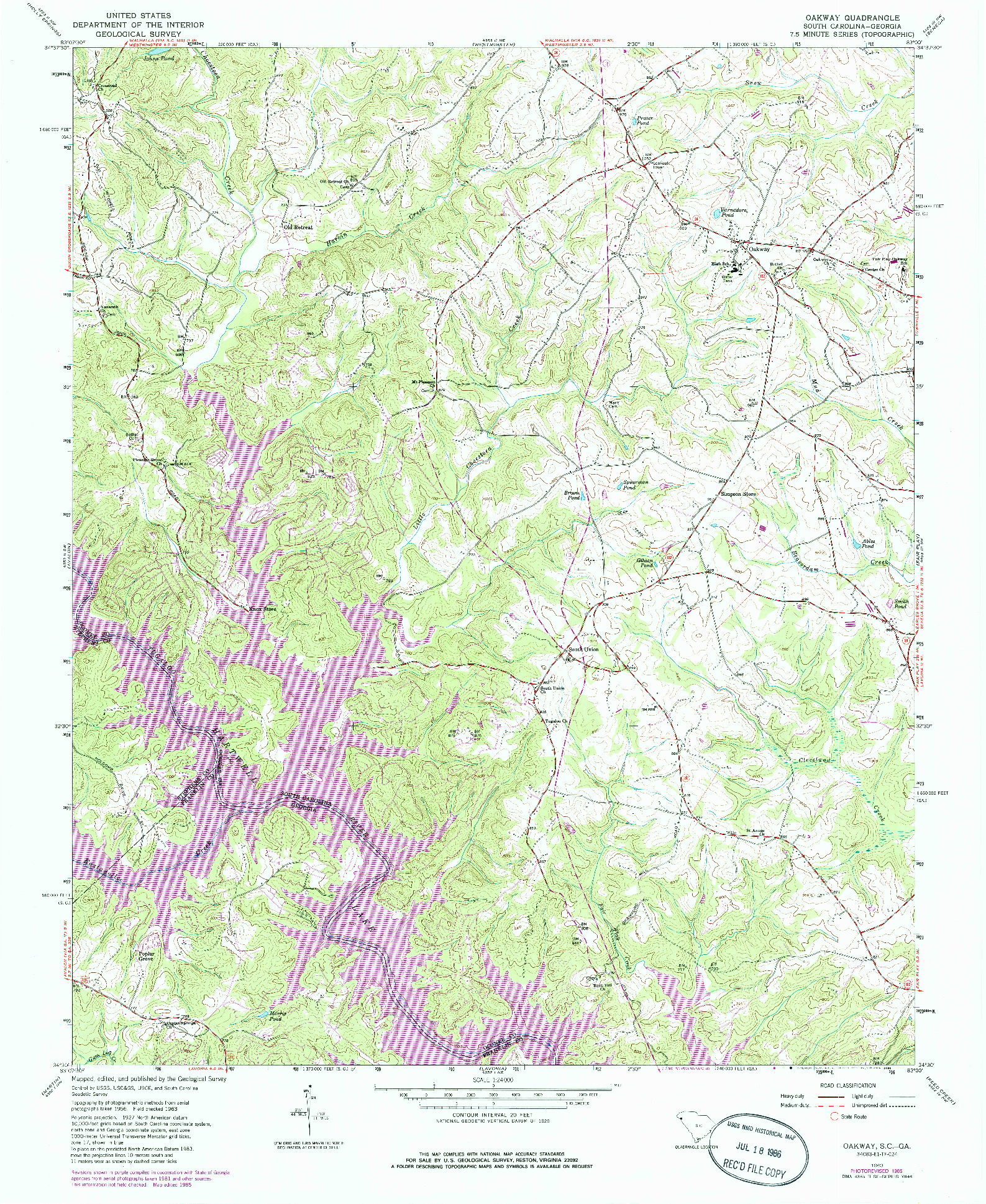 USGS 1:24000-SCALE QUADRANGLE FOR OAKWAY, SC 1963