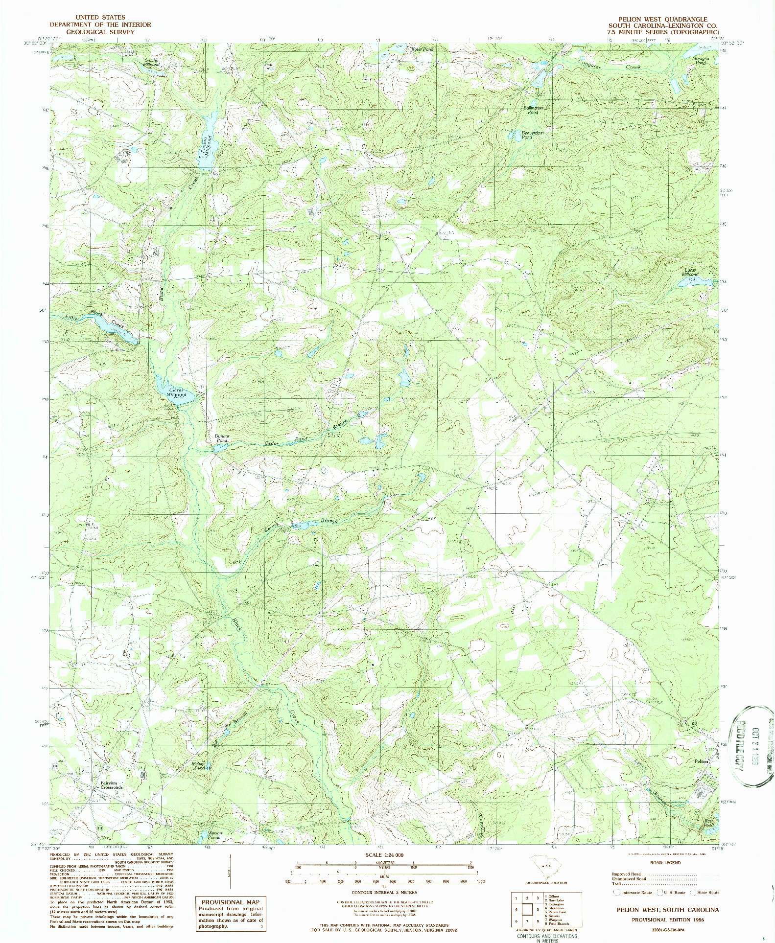 USGS 1:24000-SCALE QUADRANGLE FOR PELION WEST, SC 1986