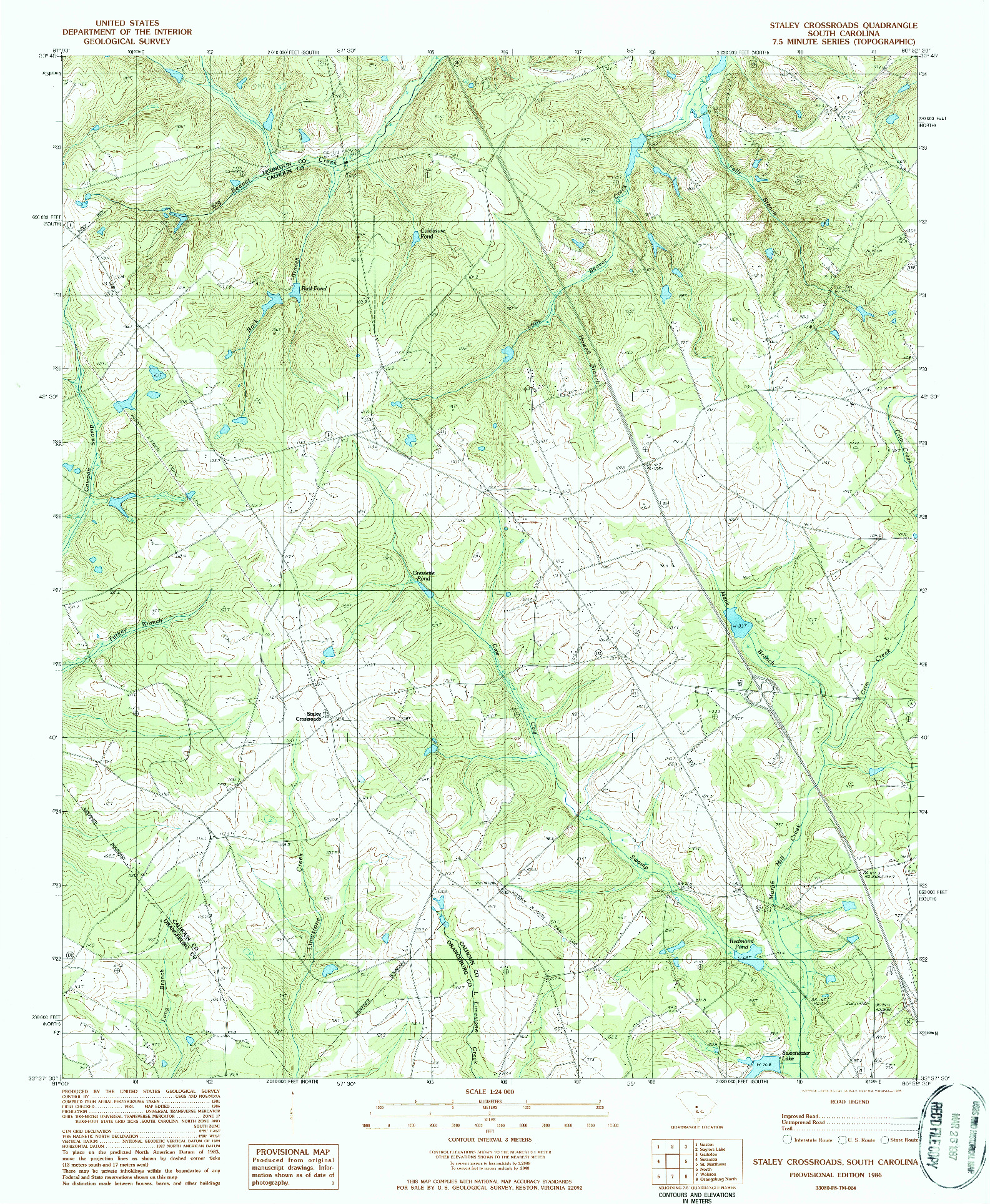 USGS 1:24000-SCALE QUADRANGLE FOR STALEY CROSSROADS, SC 1986