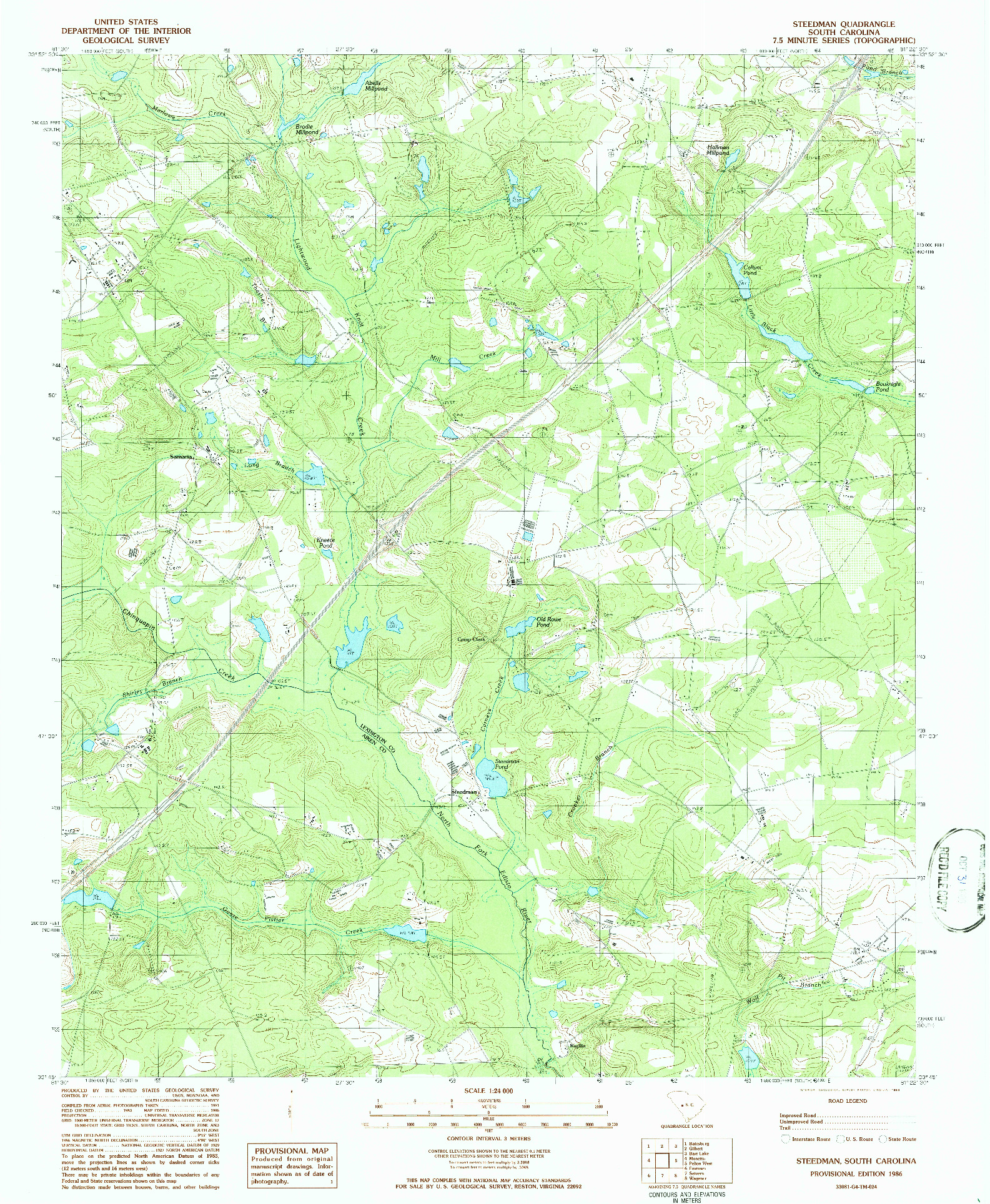 USGS 1:24000-SCALE QUADRANGLE FOR STEEDMAN, SC 1986