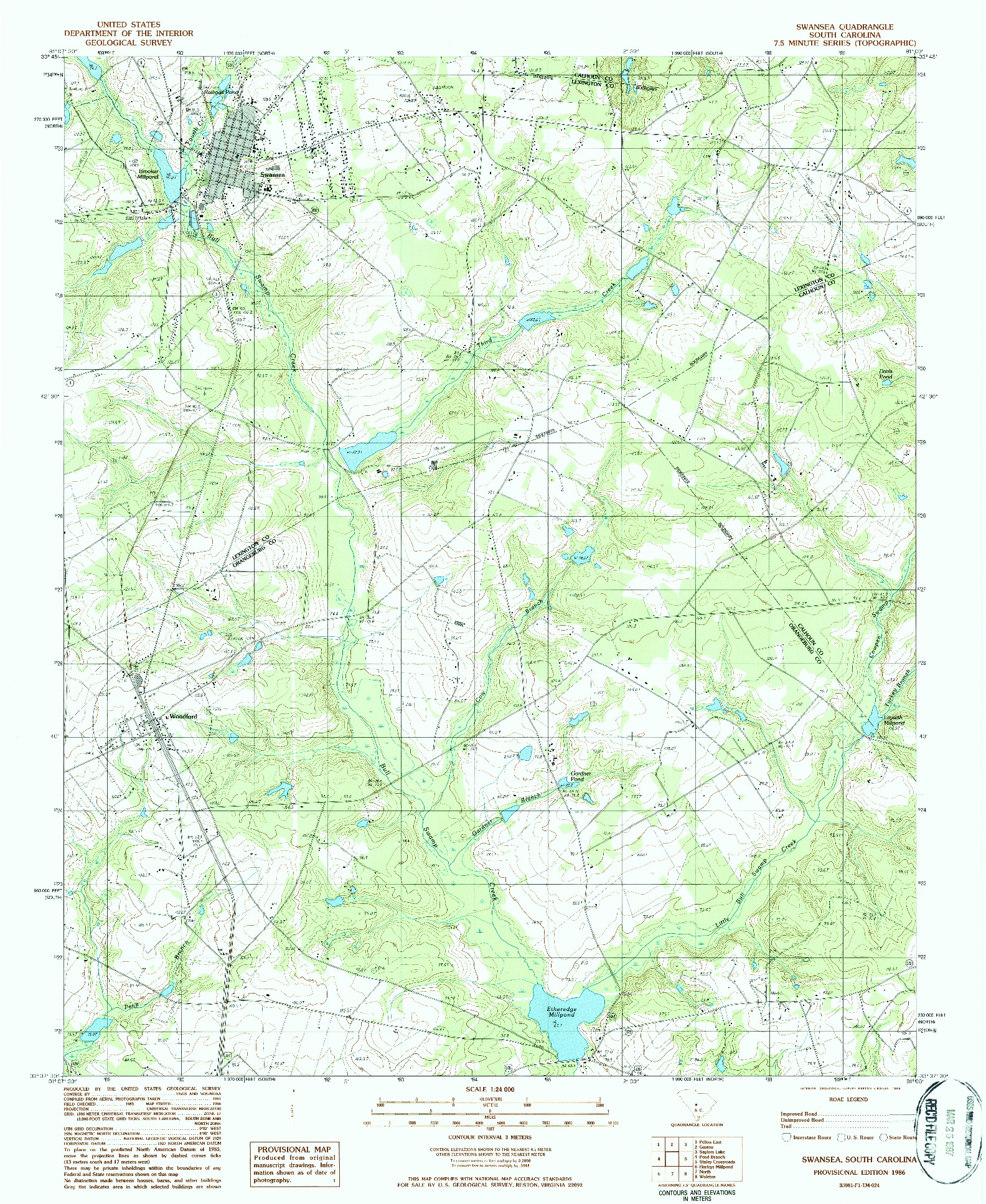 USGS 1:24000-SCALE QUADRANGLE FOR SWANSEA, SC 1986