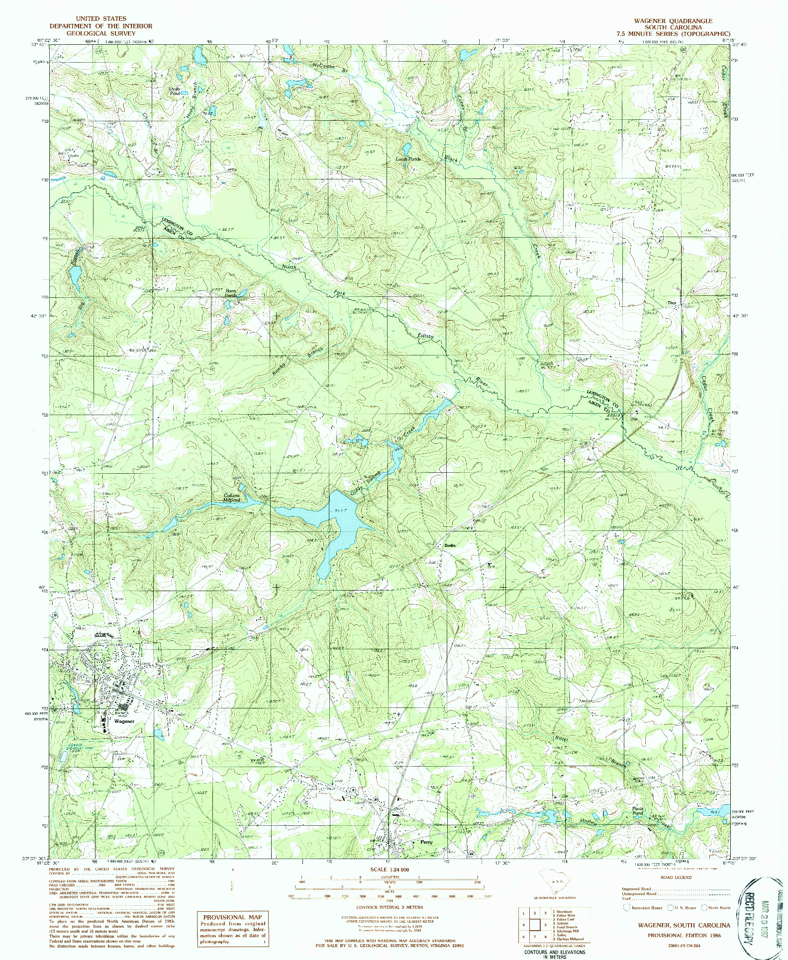 USGS 1:24000-SCALE QUADRANGLE FOR WAGENER, SC 1986