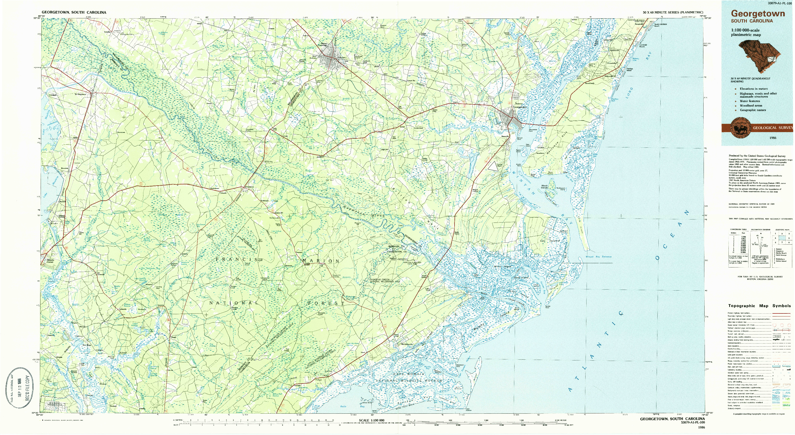 USGS 1:100000-SCALE QUADRANGLE FOR GEORGETOWN, SC 1986