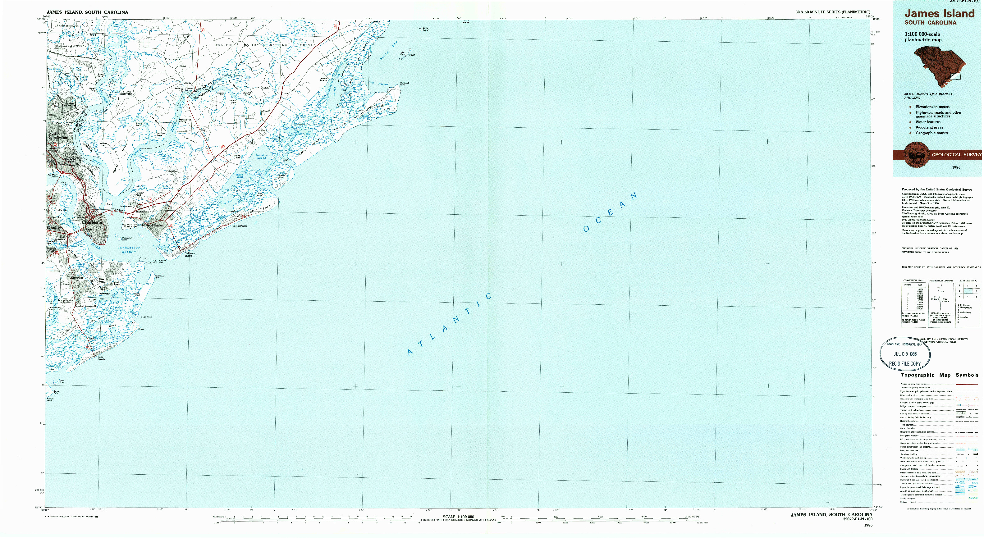 USGS 1:100000-SCALE QUADRANGLE FOR JAMES ISLAND, SC 1986