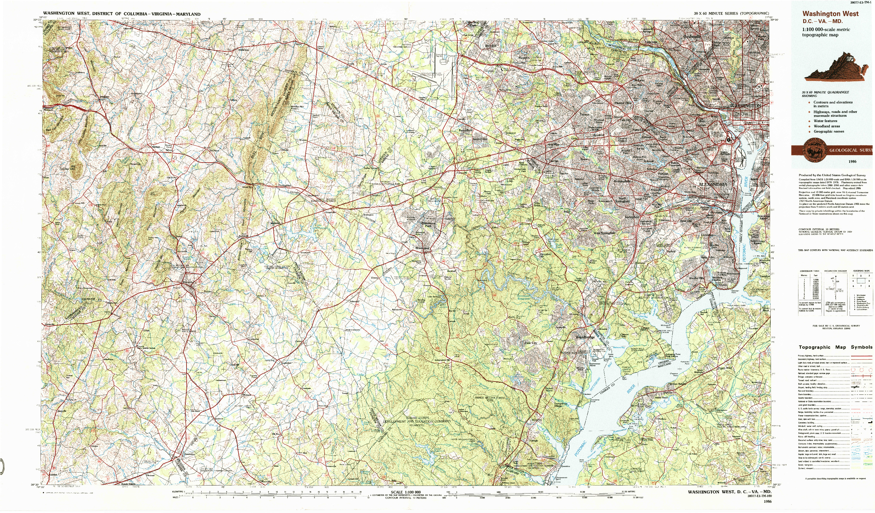 USGS 1:100000-SCALE QUADRANGLE FOR WASHINGTON WEST, DC 1986