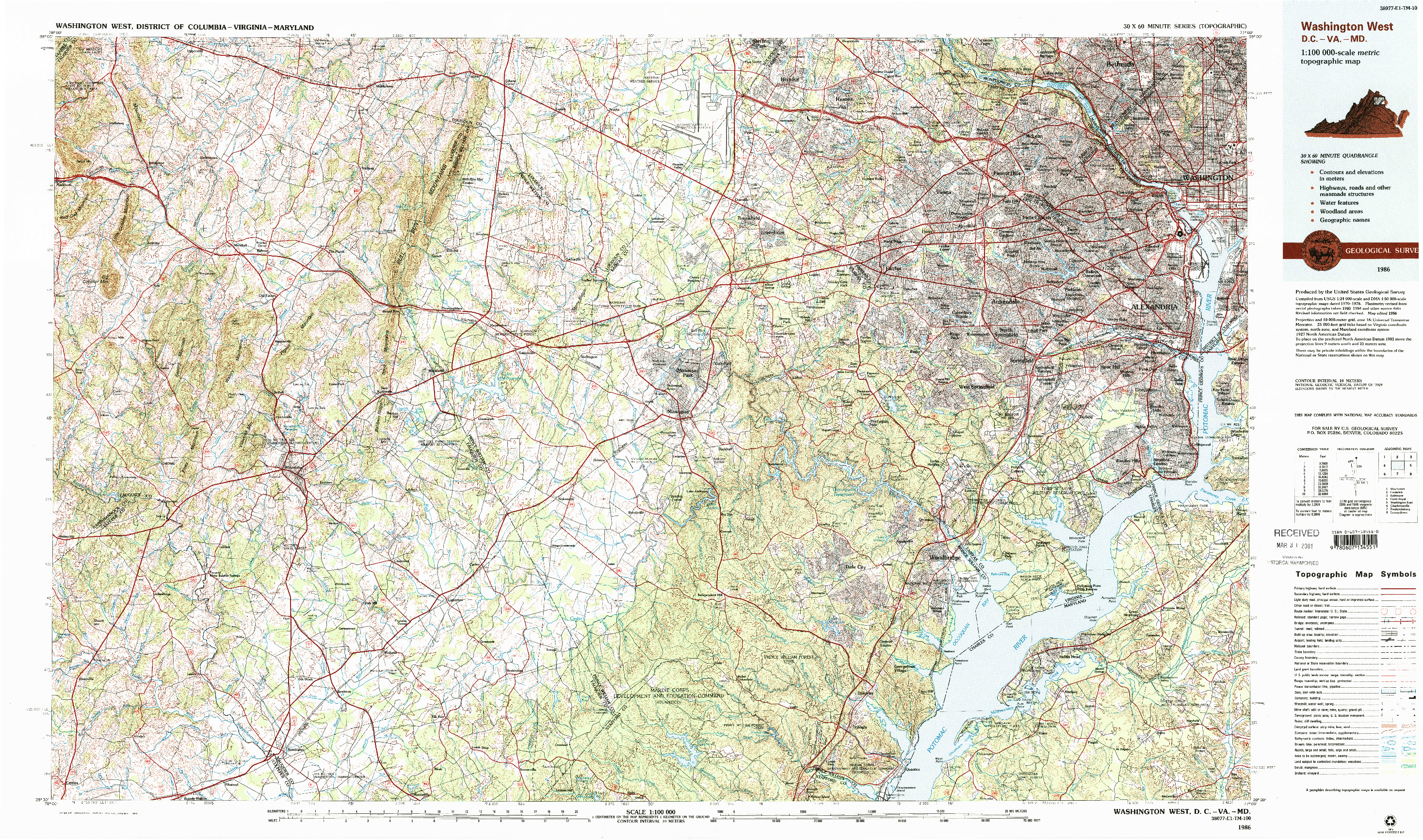 USGS 1:100000-SCALE QUADRANGLE FOR WASHINGTON WEST, DC 1986