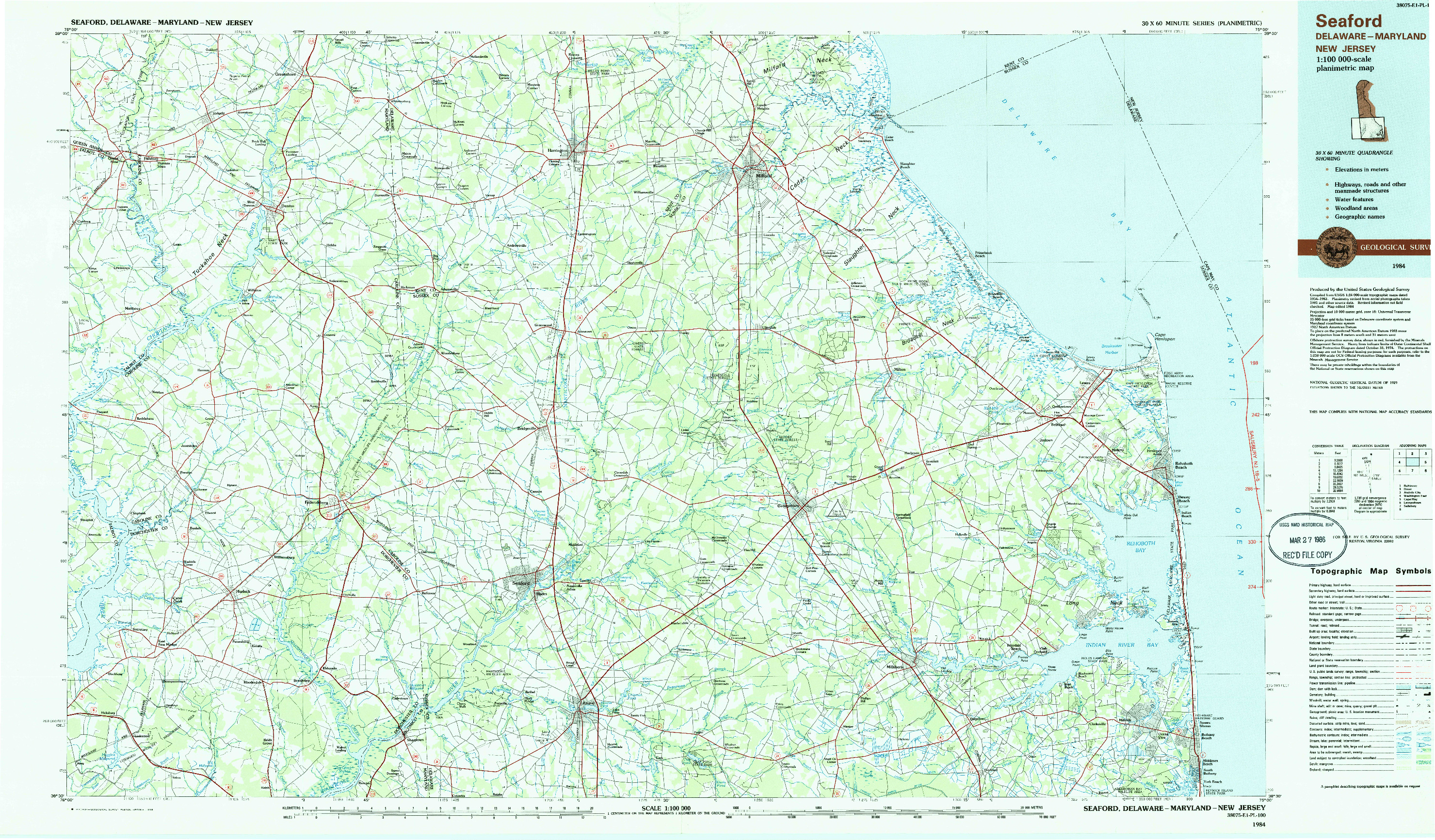 USGS 1:100000-SCALE QUADRANGLE FOR SEAFORD, DE 1984