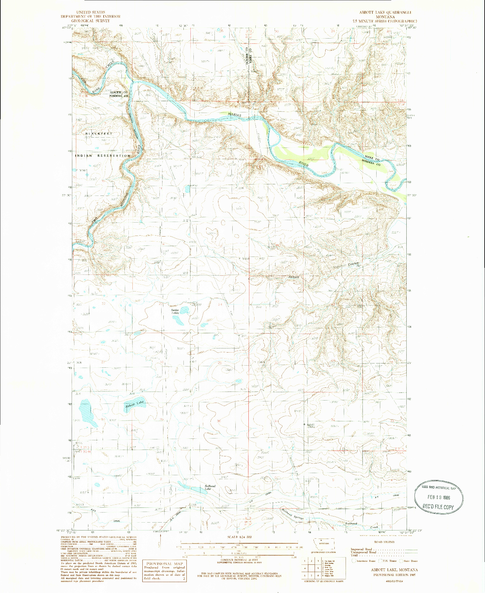 USGS 1:24000-SCALE QUADRANGLE FOR ABBOTT LAKE, MT 1985