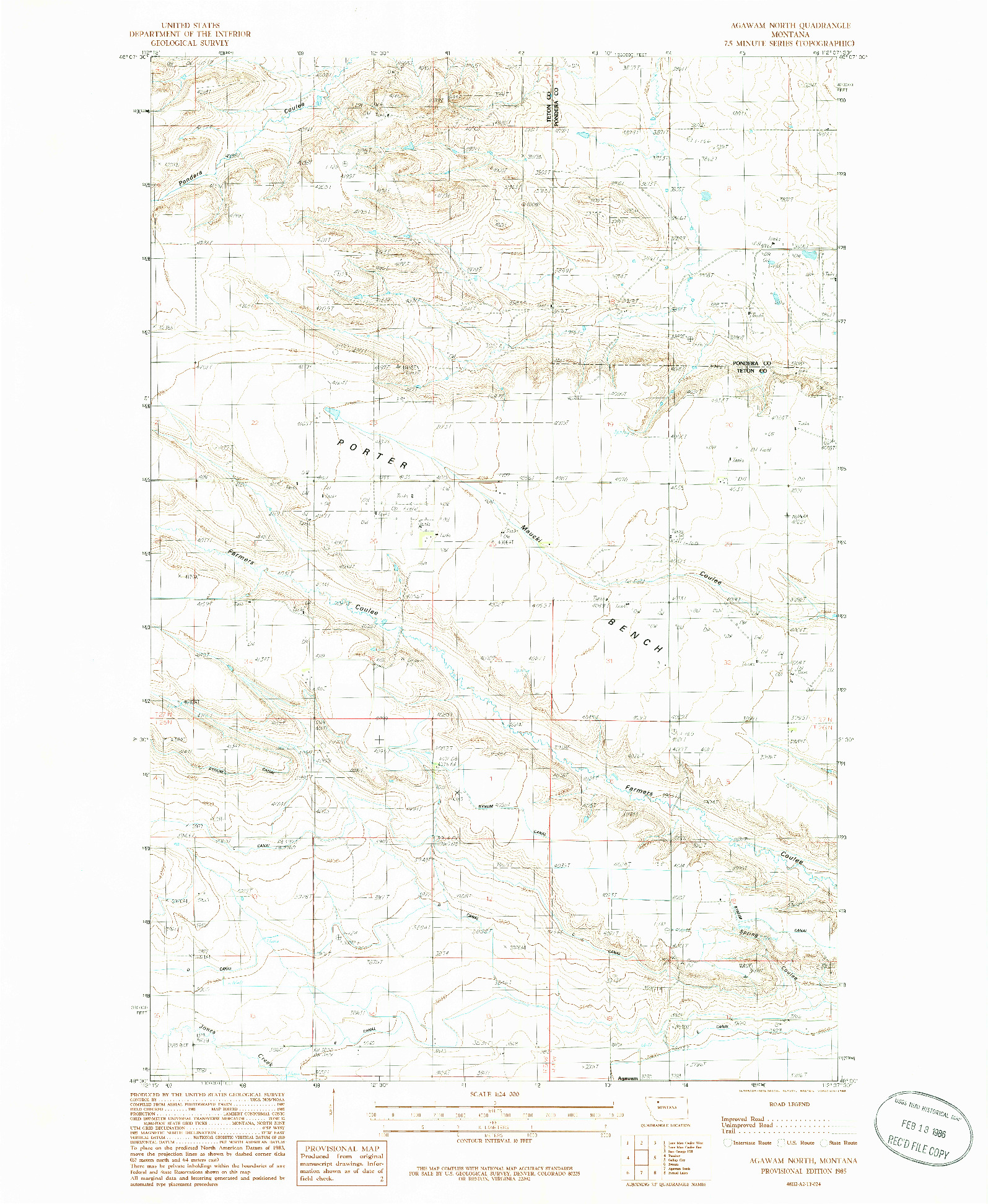 USGS 1:24000-SCALE QUADRANGLE FOR AGAWAM NORTH, MT 1985