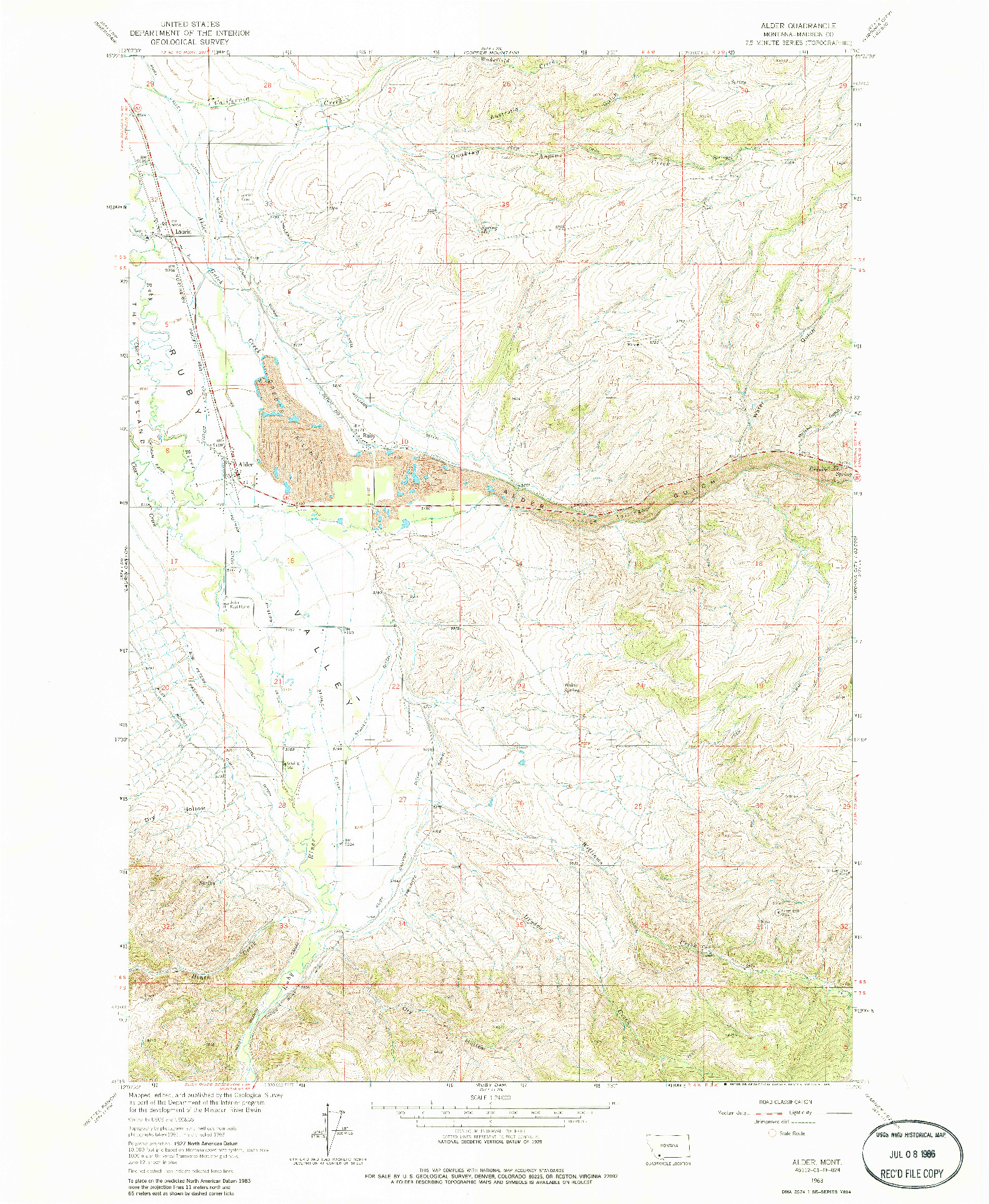 USGS 1:24000-SCALE QUADRANGLE FOR ALDER, MT 1963