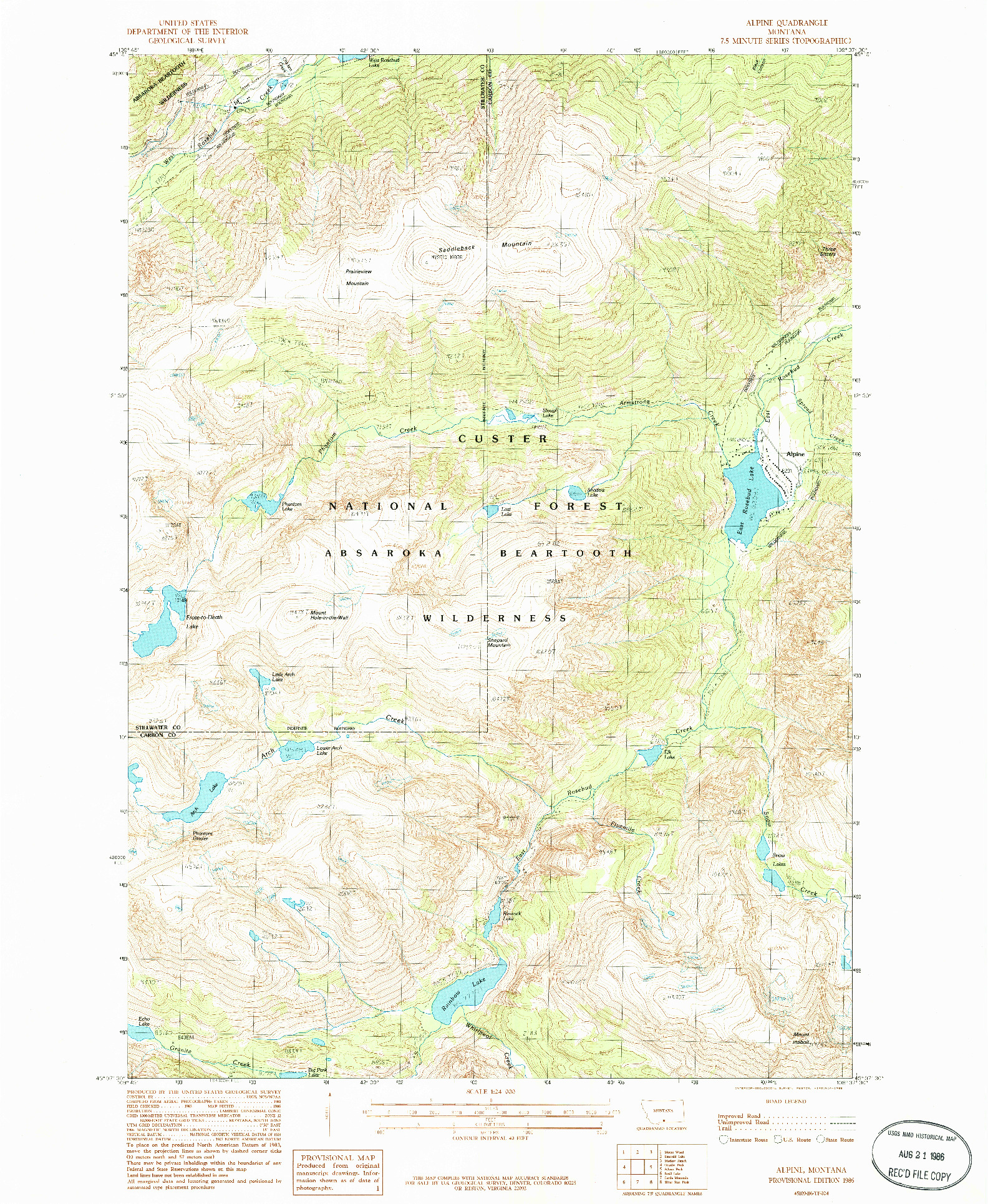 USGS 1:24000-SCALE QUADRANGLE FOR ALPINE, MT 1986