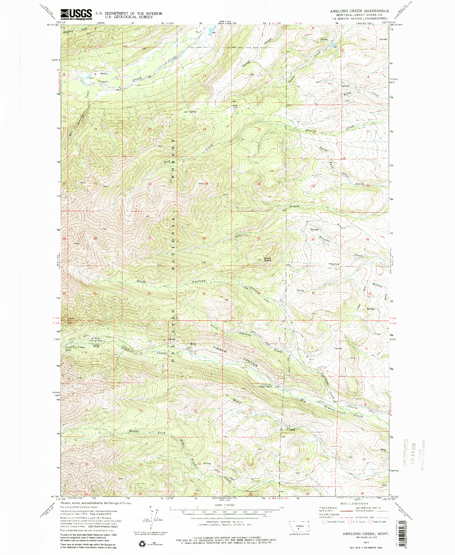 USGS 1:24000-SCALE QUADRANGLE FOR AMELONG CREEK, MT 1972