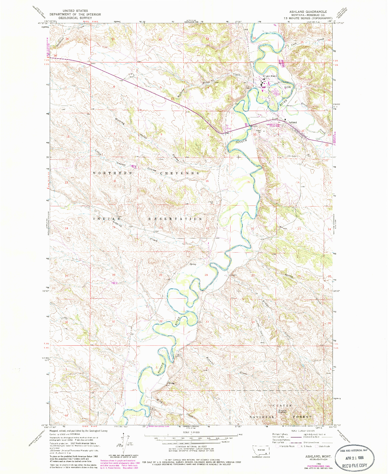 USGS 1:24000-SCALE QUADRANGLE FOR ASHLAND, MT 1966