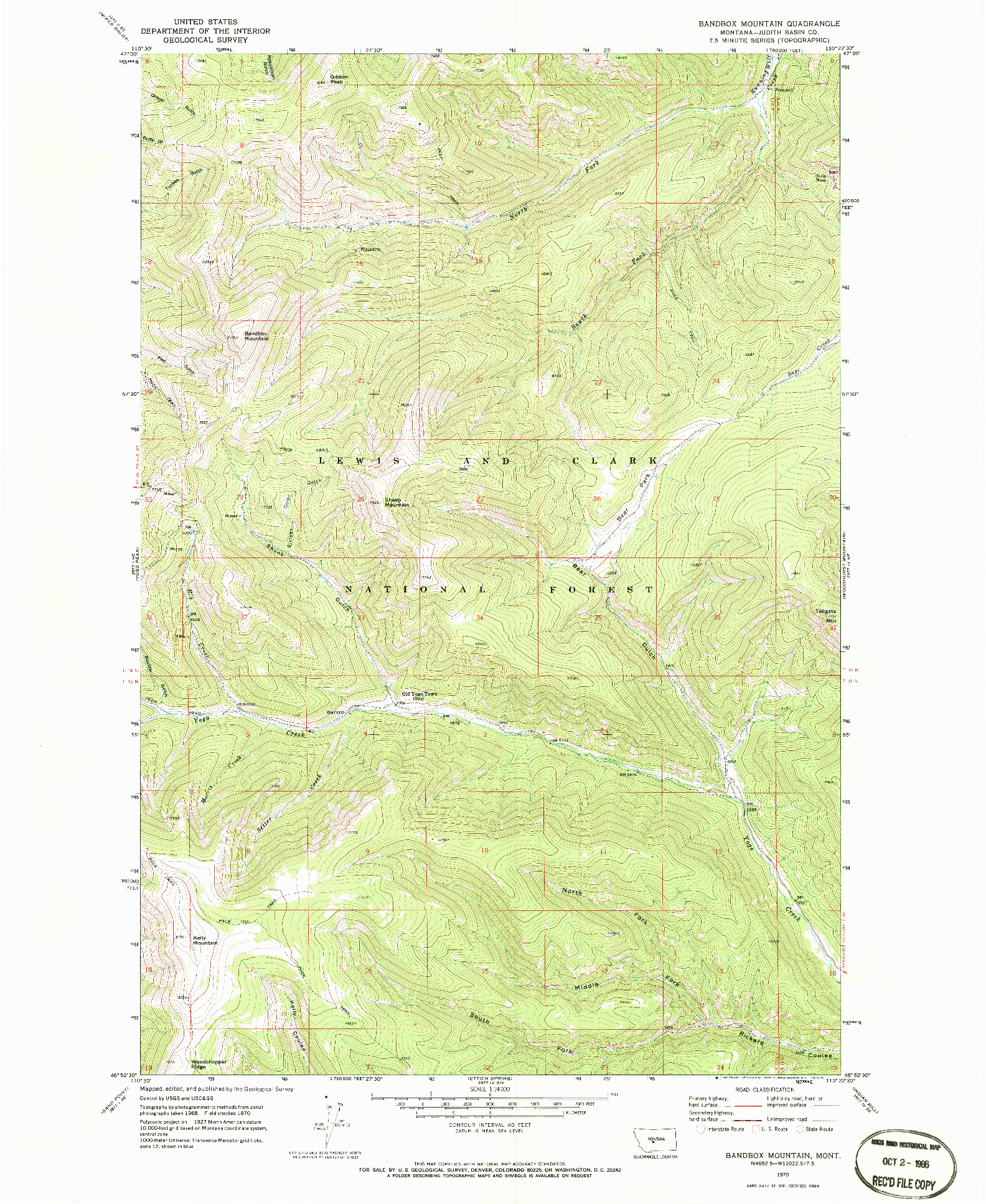 USGS 1:24000-SCALE QUADRANGLE FOR BANDBOX MOUNTAIN, MT 1970