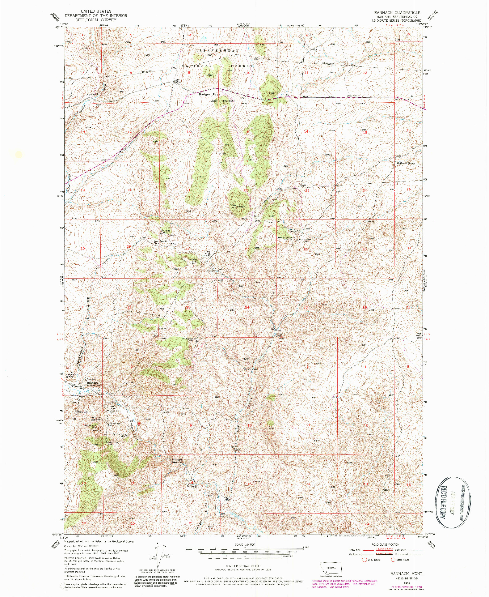 USGS 1:24000-SCALE QUADRANGLE FOR BANNACK, MT 1952