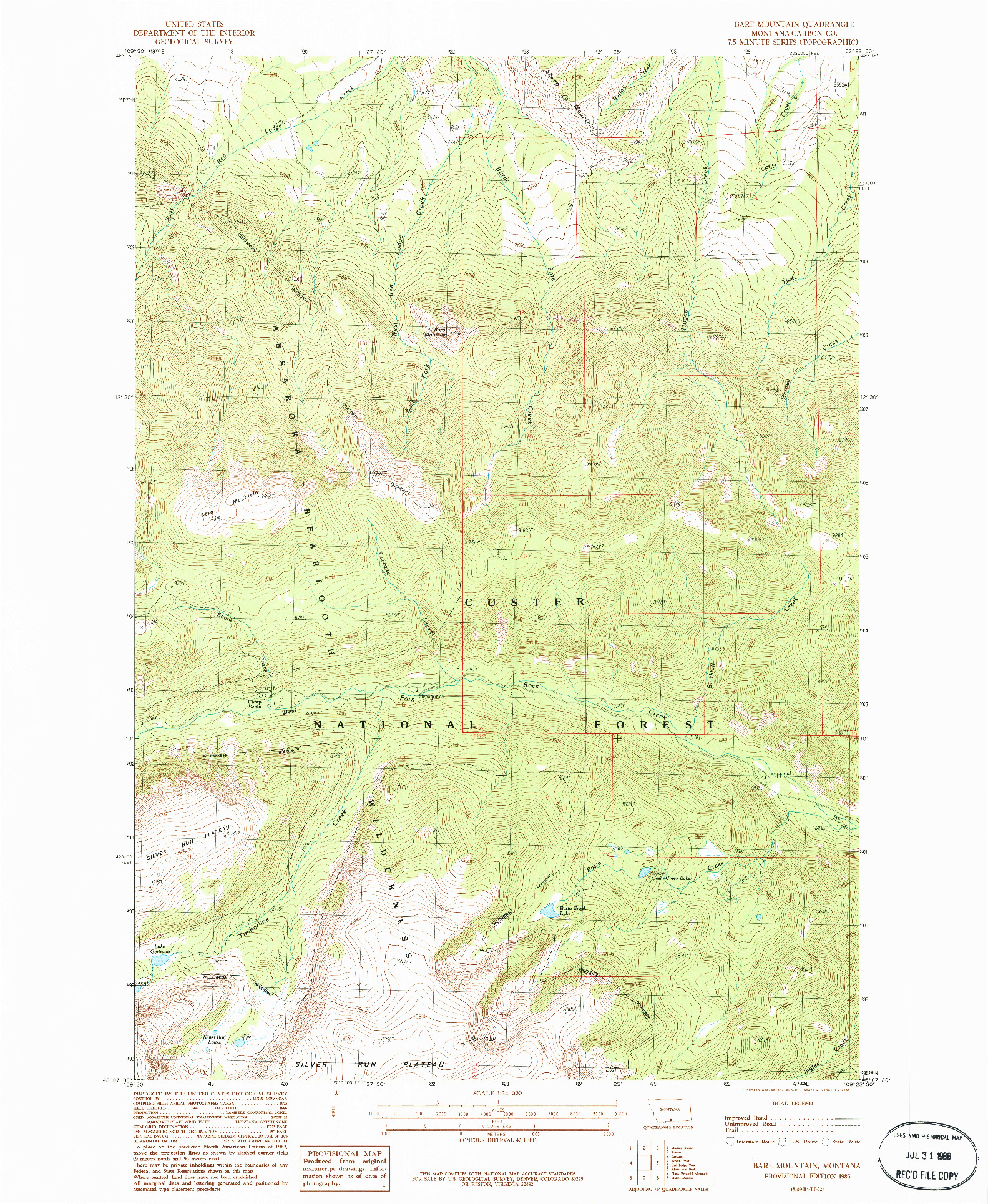USGS 1:24000-SCALE QUADRANGLE FOR BARE MOUNTAIN, MT 1986