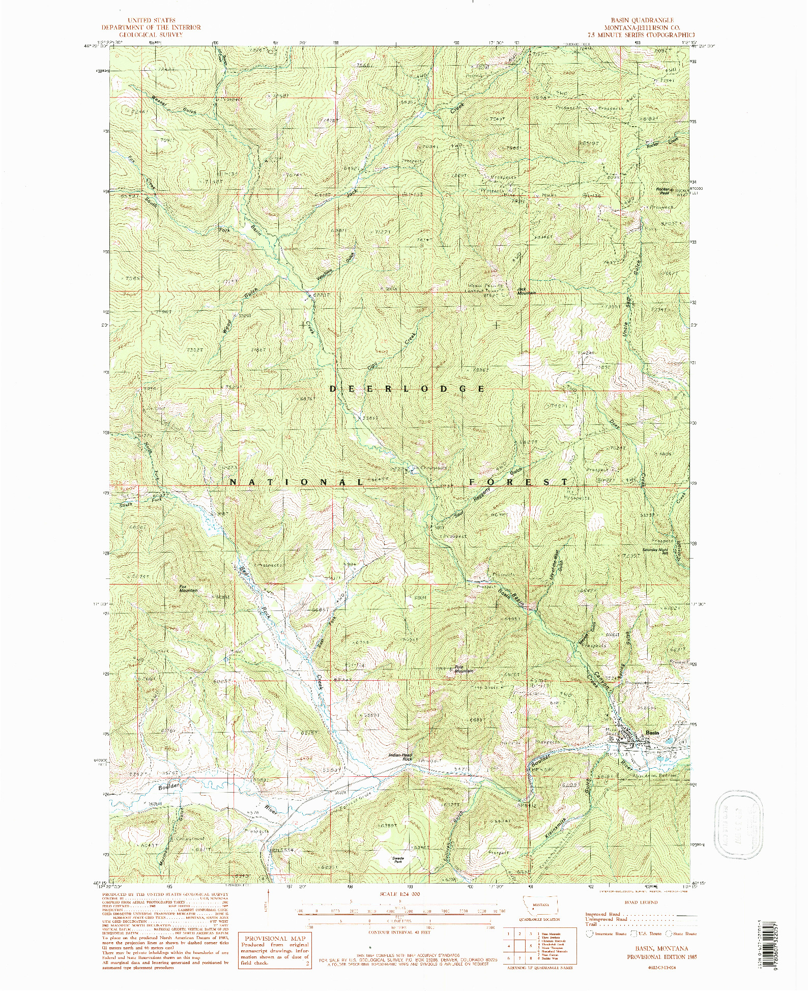 USGS 1:24000-SCALE QUADRANGLE FOR BASIN, MT 1985