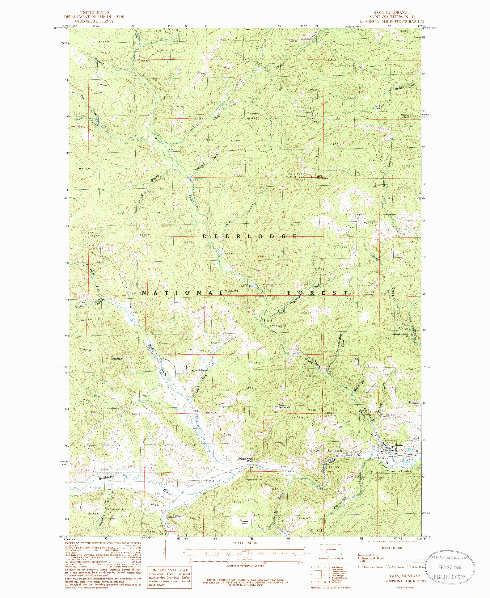 USGS 1:24000-SCALE QUADRANGLE FOR BASIN, MT 1985