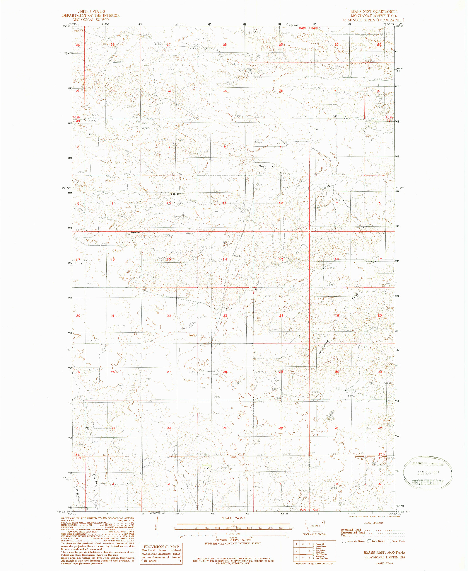 USGS 1:24000-SCALE QUADRANGLE FOR BEARS NEST, MT 1983