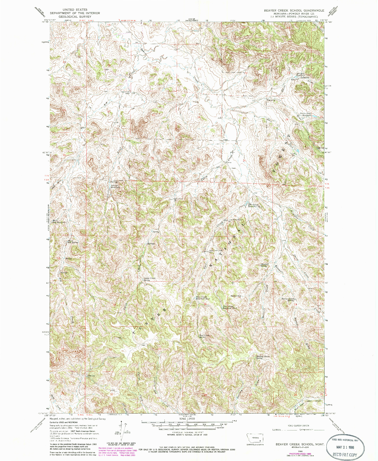 USGS 1:24000-SCALE QUADRANGLE FOR BEAVER CREEK SCHOOL, MT 1966