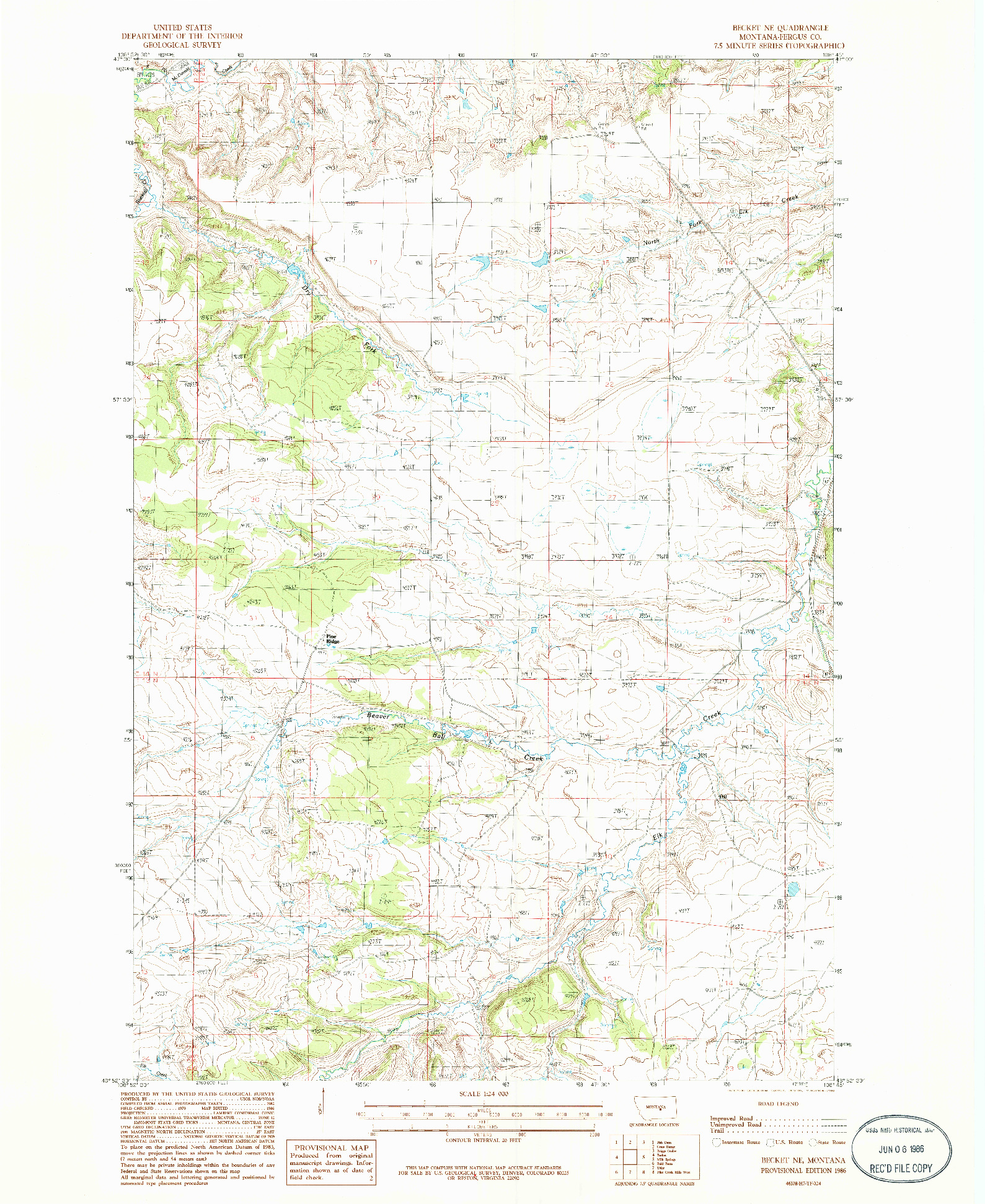 USGS 1:24000-SCALE QUADRANGLE FOR BECKET NE, MT 1986