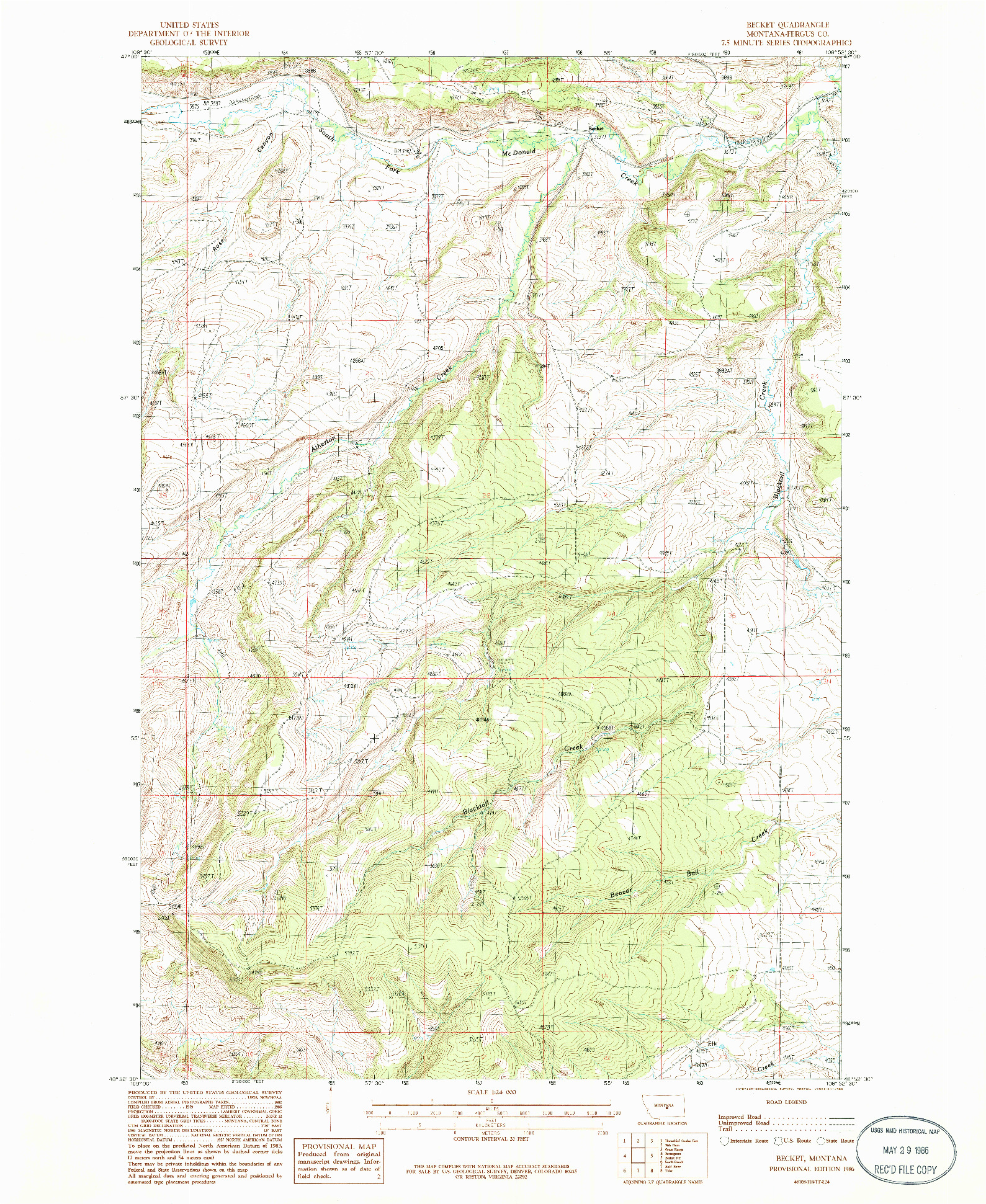 USGS 1:24000-SCALE QUADRANGLE FOR BECKET, MT 1986