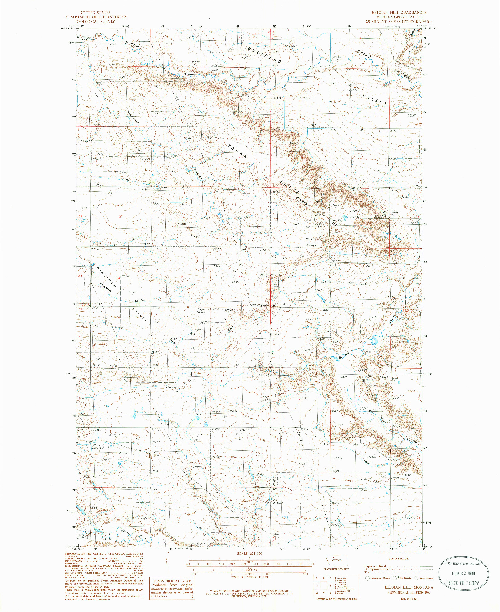 USGS 1:24000-SCALE QUADRANGLE FOR BELGIAN HILL, MT 1985