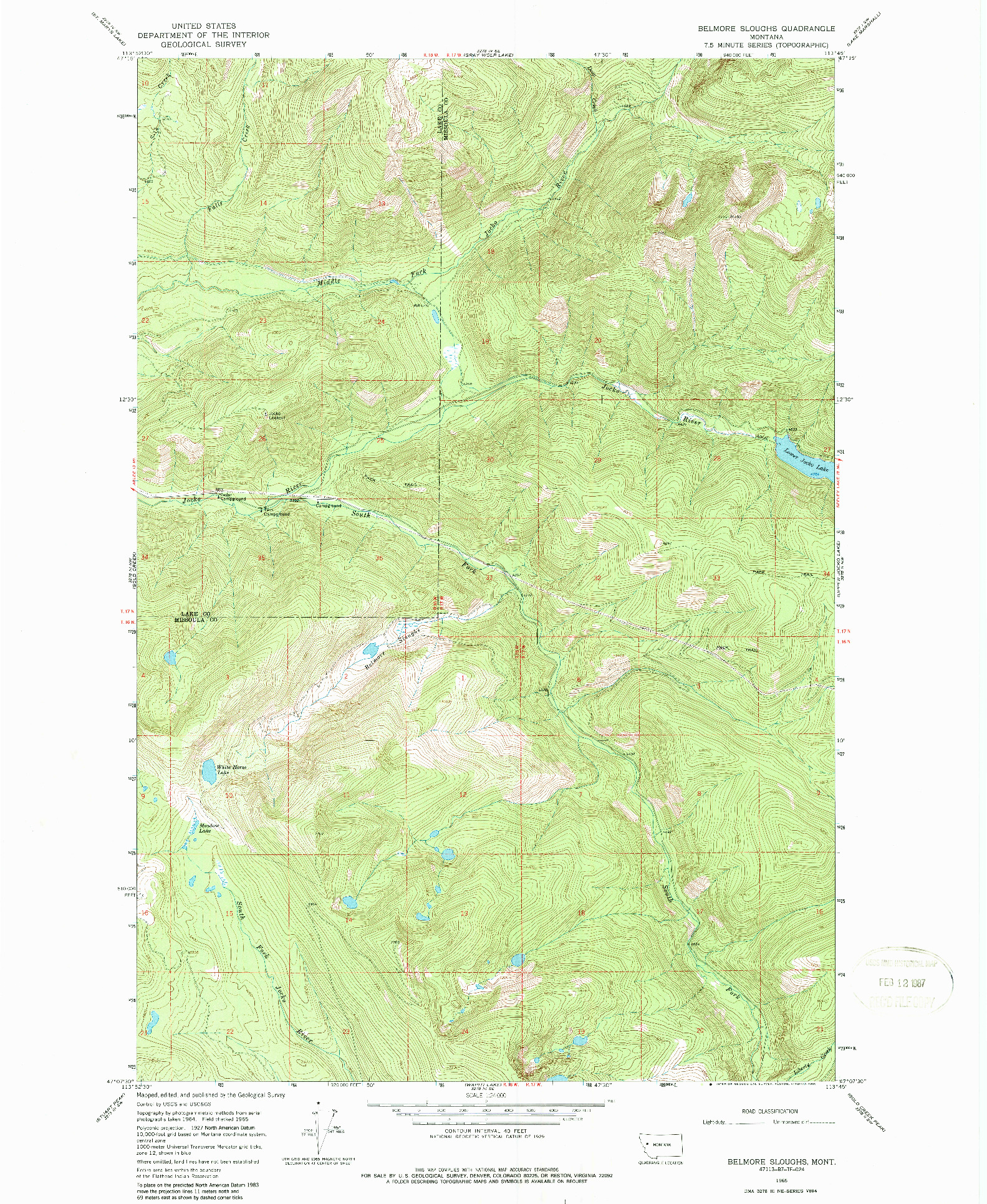 USGS 1:24000-SCALE QUADRANGLE FOR BELMORE SLOUGHS, MT 1965