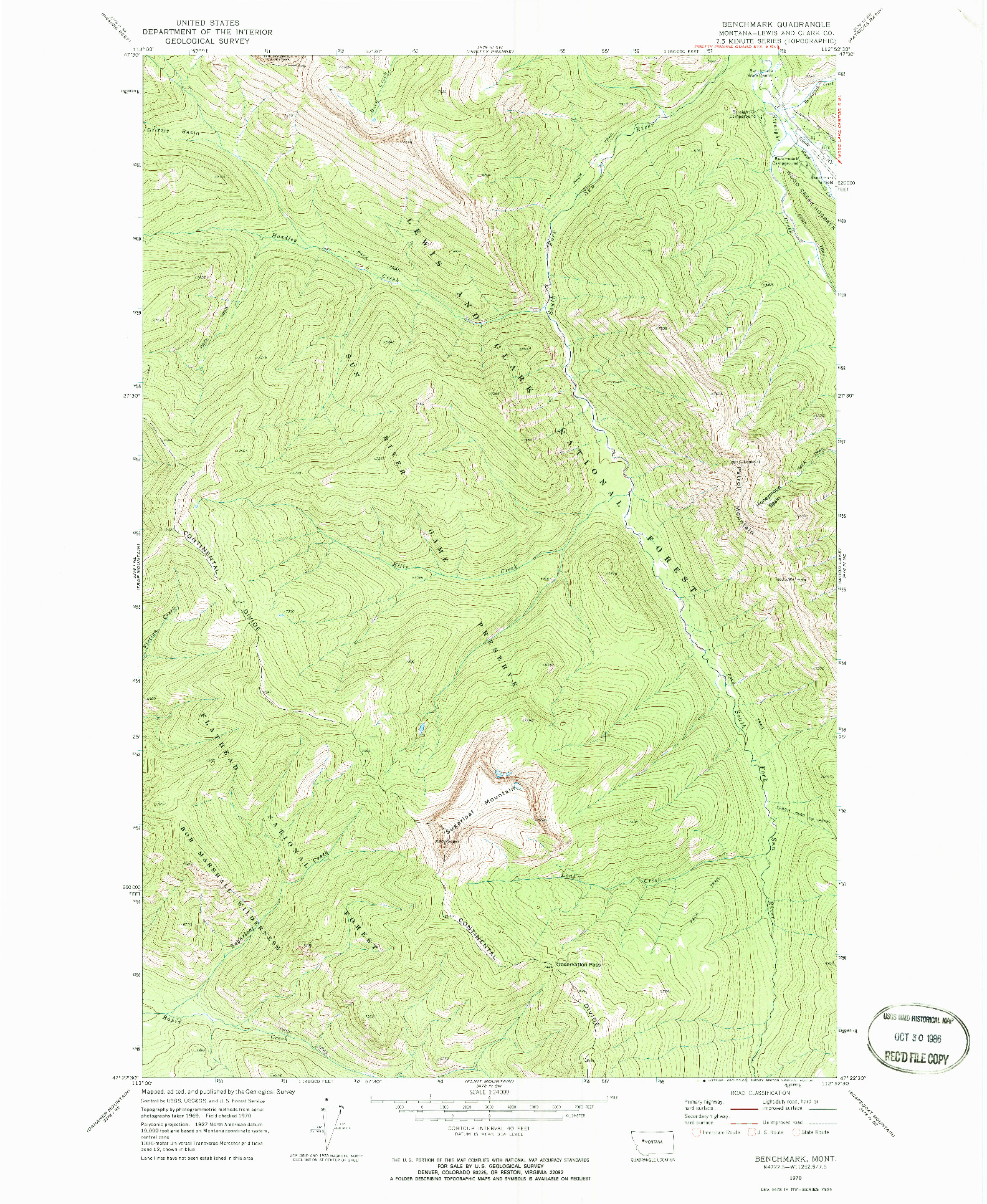 USGS 1:24000-SCALE QUADRANGLE FOR BENCHMARK, MT 1970