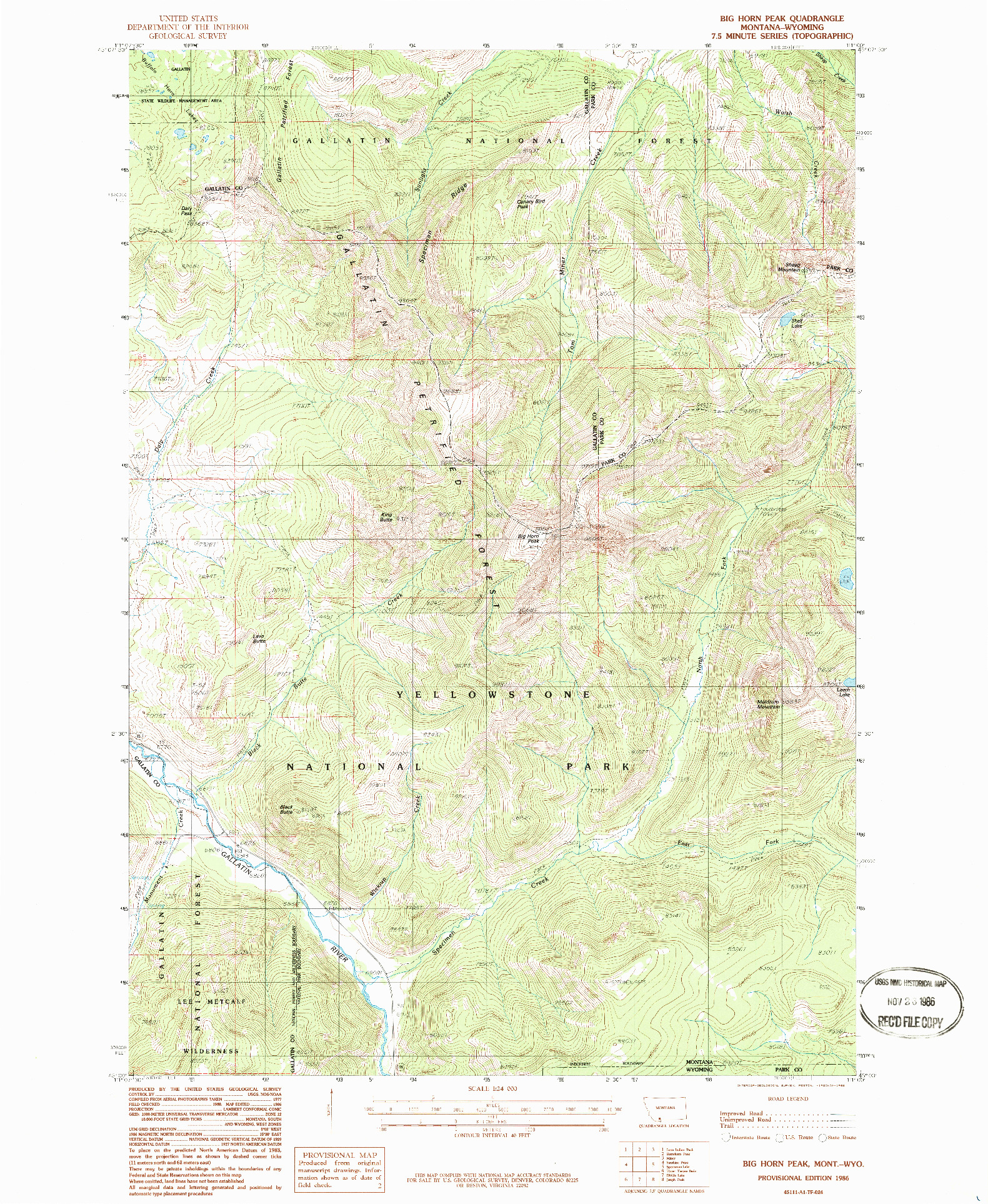 USGS 1:24000-SCALE QUADRANGLE FOR BIG HORN PEAK, MT 1986