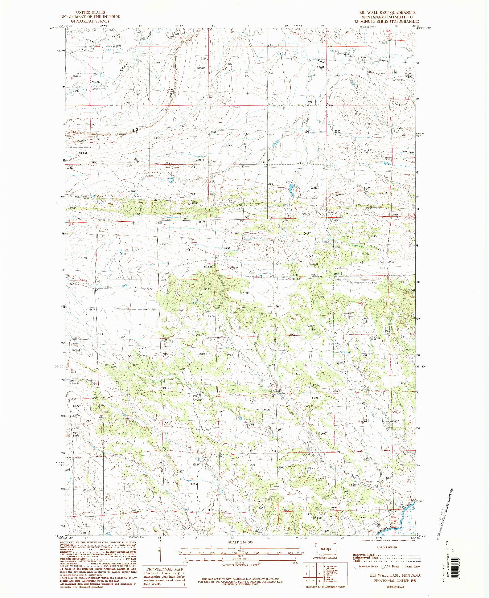 USGS 1:24000-SCALE QUADRANGLE FOR BIG WALL EAST, MT 1986