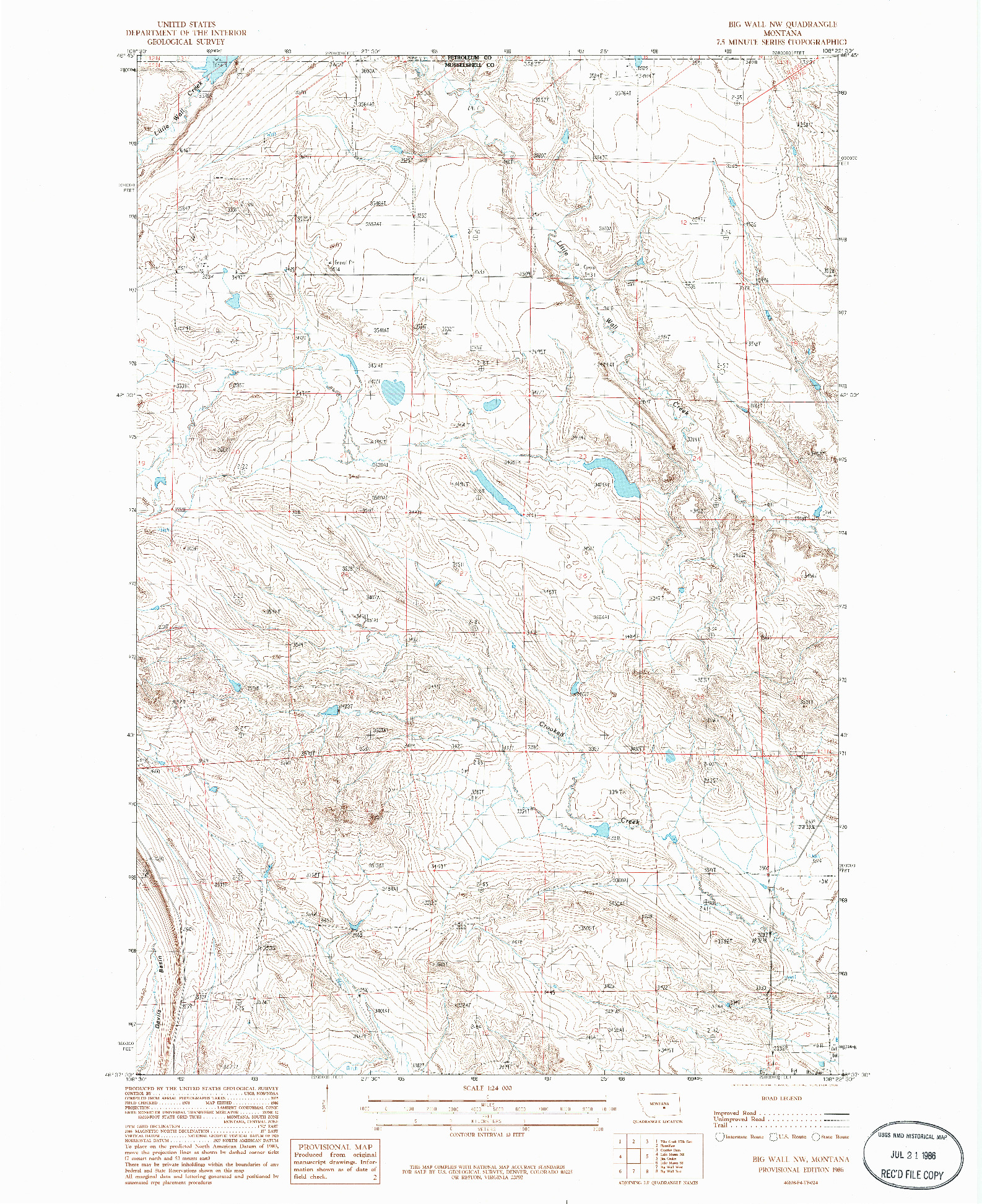 USGS 1:24000-SCALE QUADRANGLE FOR BIG WALL NW, MT 1986