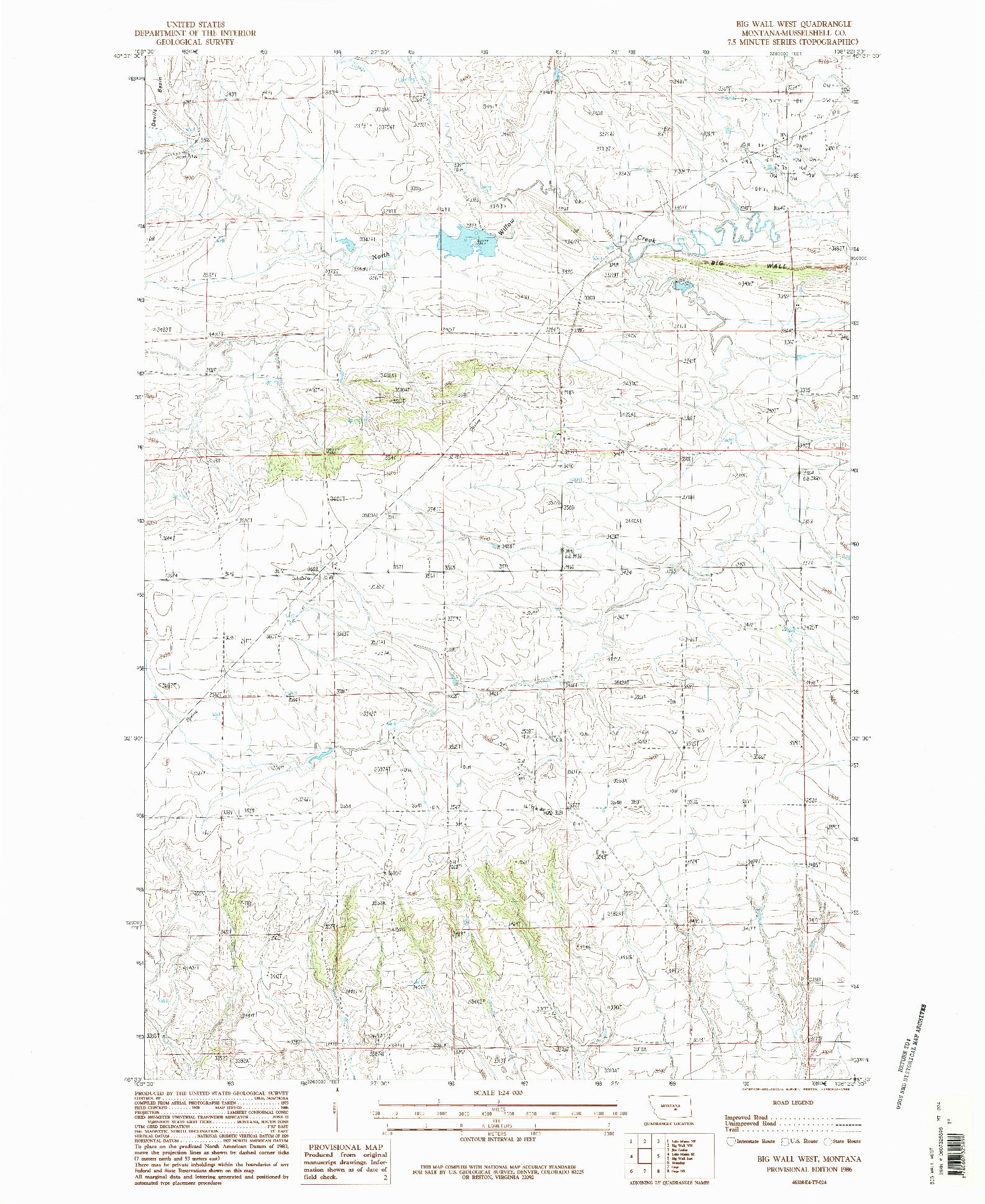 USGS 1:24000-SCALE QUADRANGLE FOR BIG WALL WEST, MT 1986