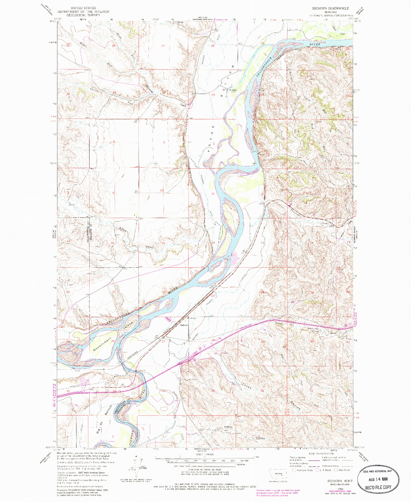 USGS 1:24000-SCALE QUADRANGLE FOR BIGHORN, MT 1960