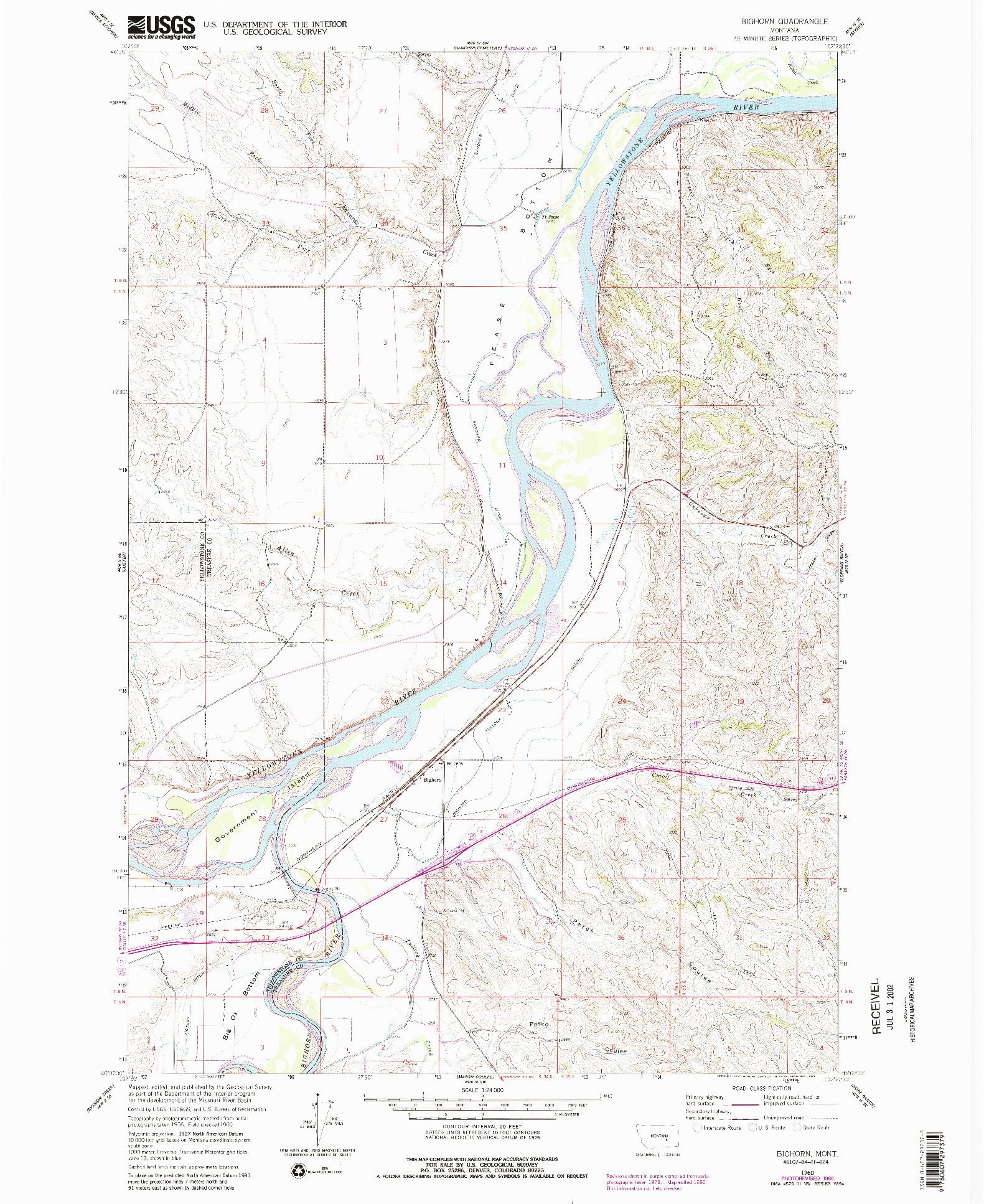 USGS 1:24000-SCALE QUADRANGLE FOR BIGHORN, MT 1960