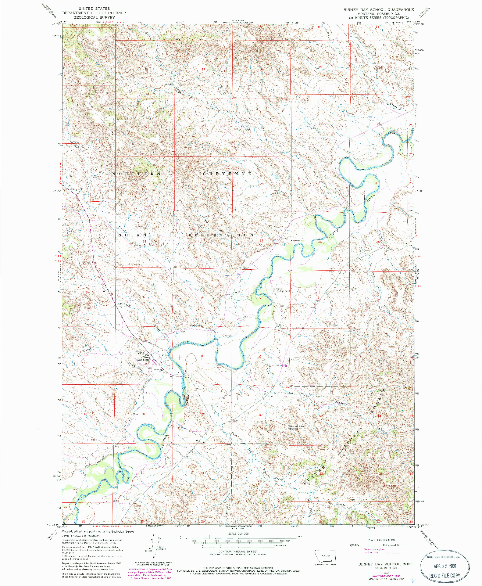 USGS 1:24000-SCALE QUADRANGLE FOR BIRNEY DAY SCHOOL, MT 1966