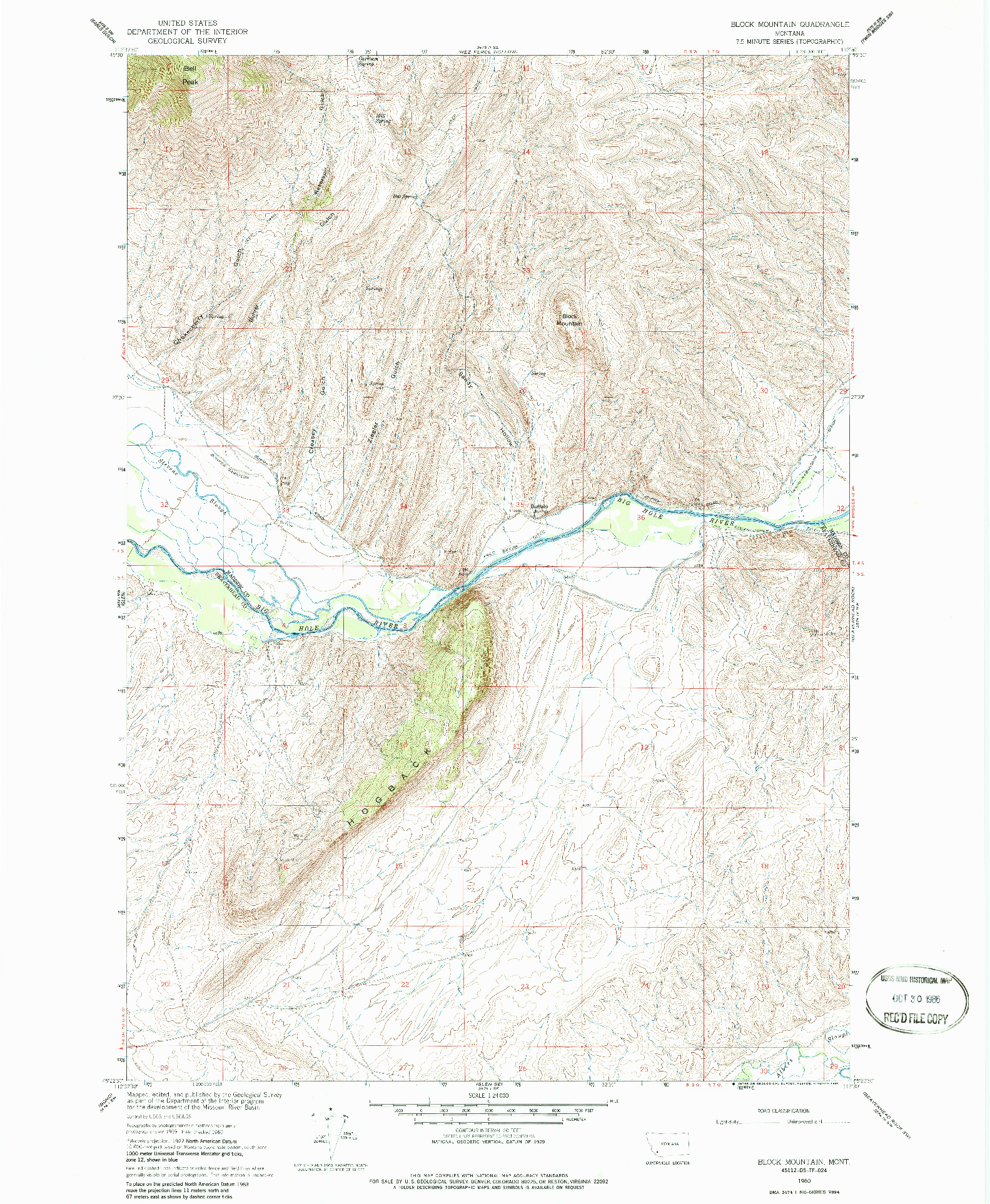 USGS 1:24000-SCALE QUADRANGLE FOR BLOCK MOUNTAIN, MT 1960