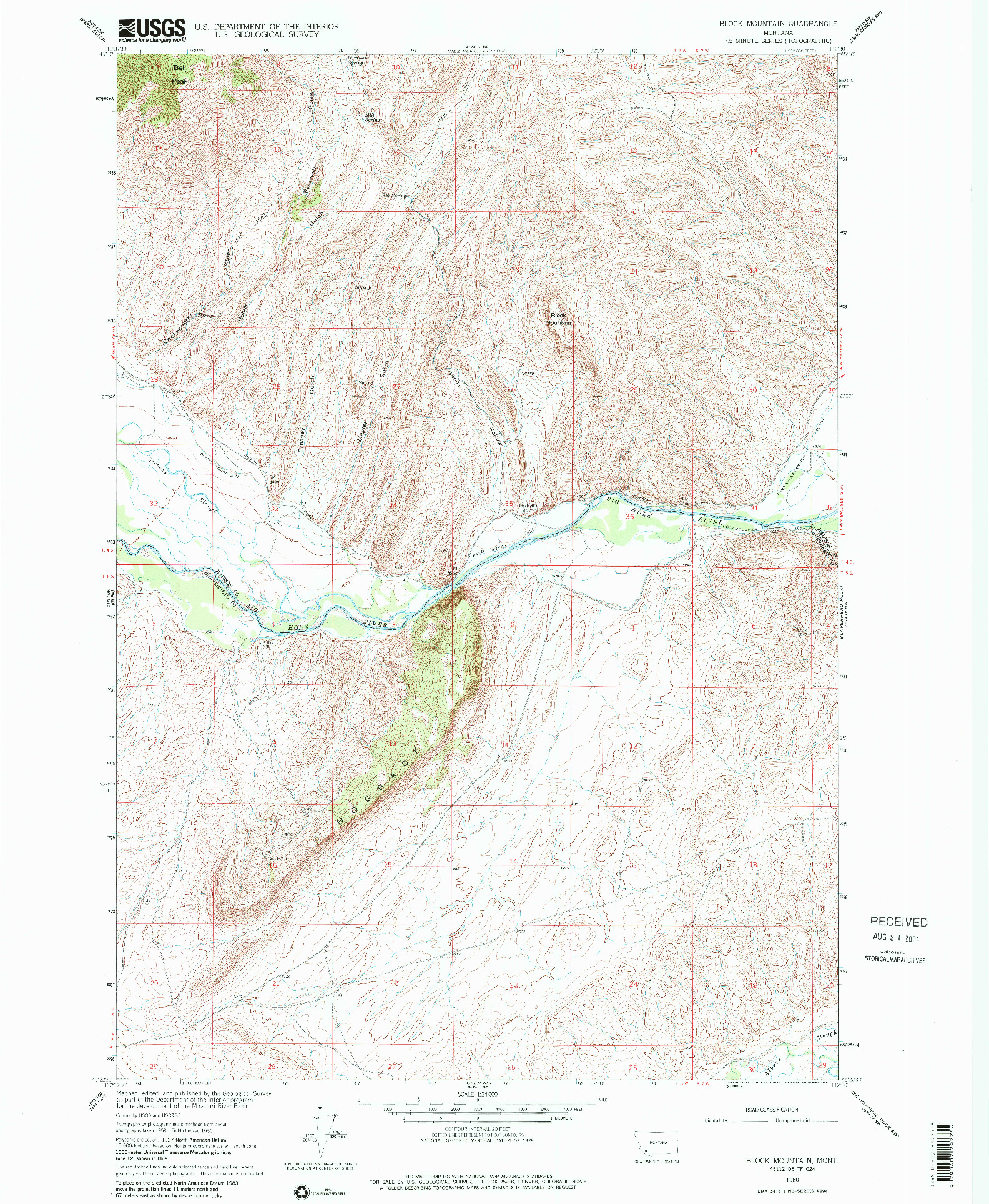 USGS 1:24000-SCALE QUADRANGLE FOR BLOCK MOUNTAIN, MT 1960