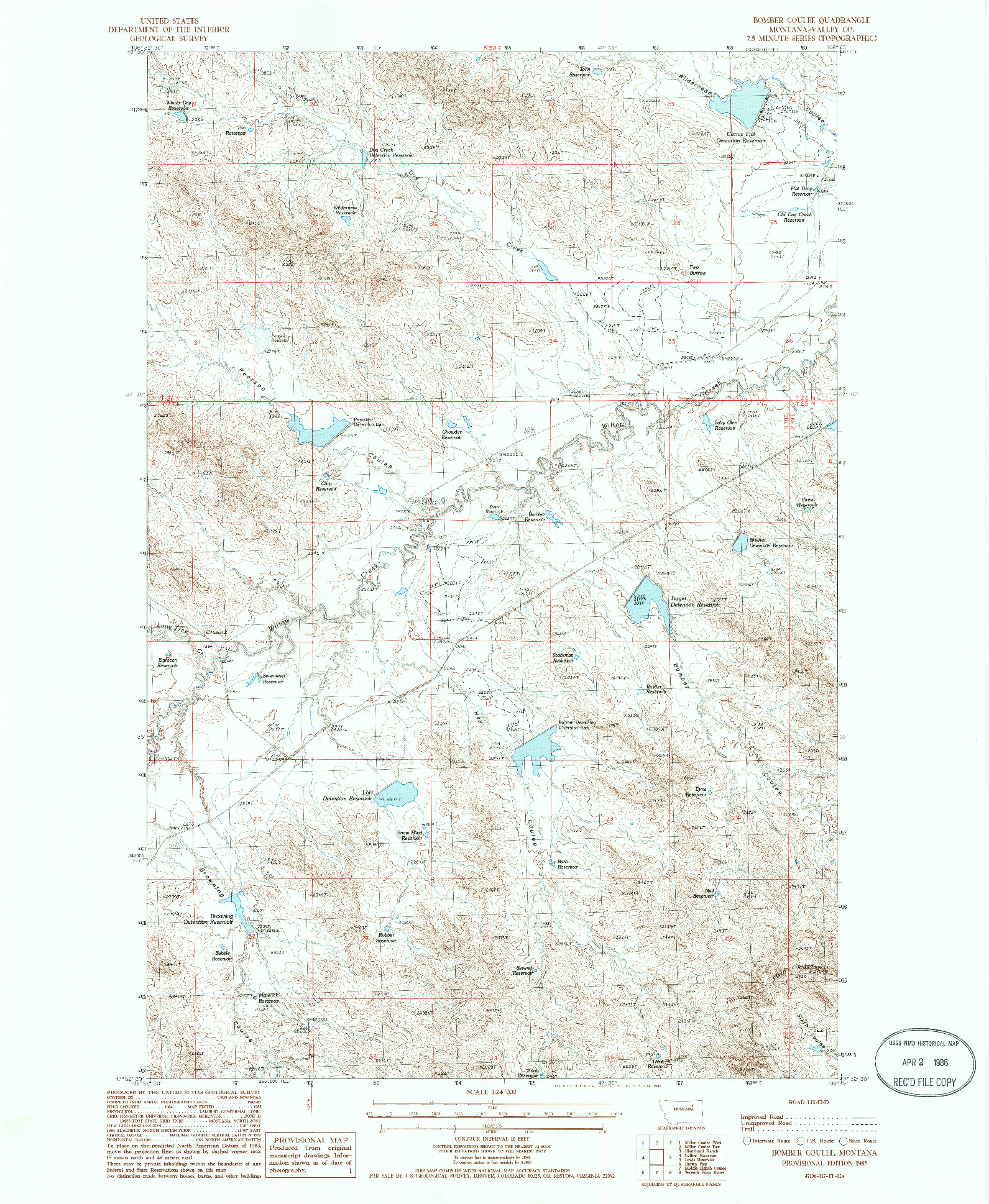 USGS 1:24000-SCALE QUADRANGLE FOR BOMBER COULEE, MT 1985