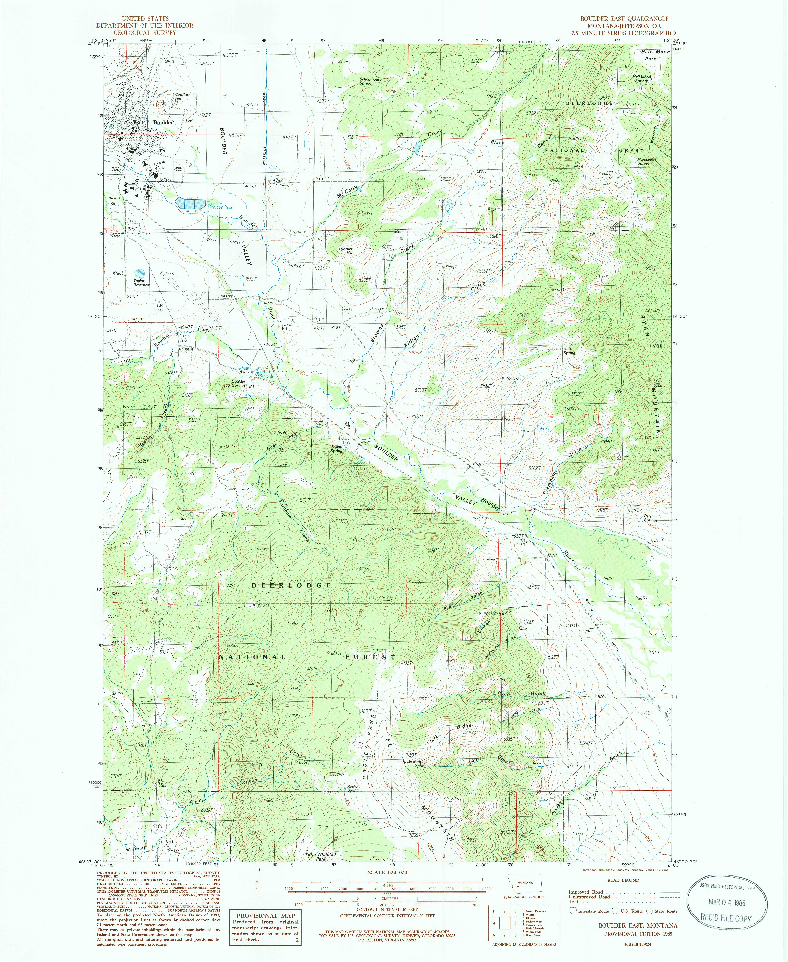 USGS 1:24000-SCALE QUADRANGLE FOR BOULDER EAST, MT 1985