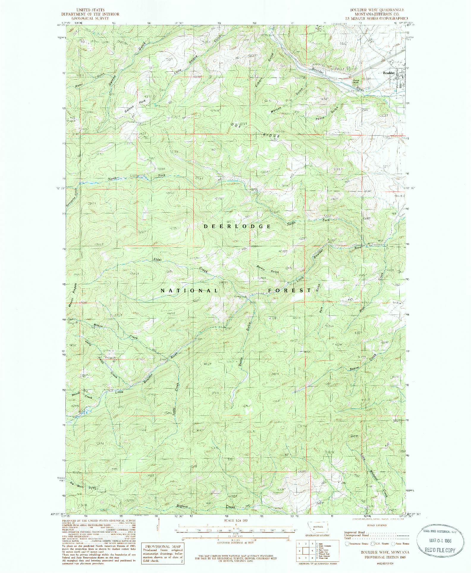 USGS 1:24000-SCALE QUADRANGLE FOR BOULDER WEST, MT 1985
