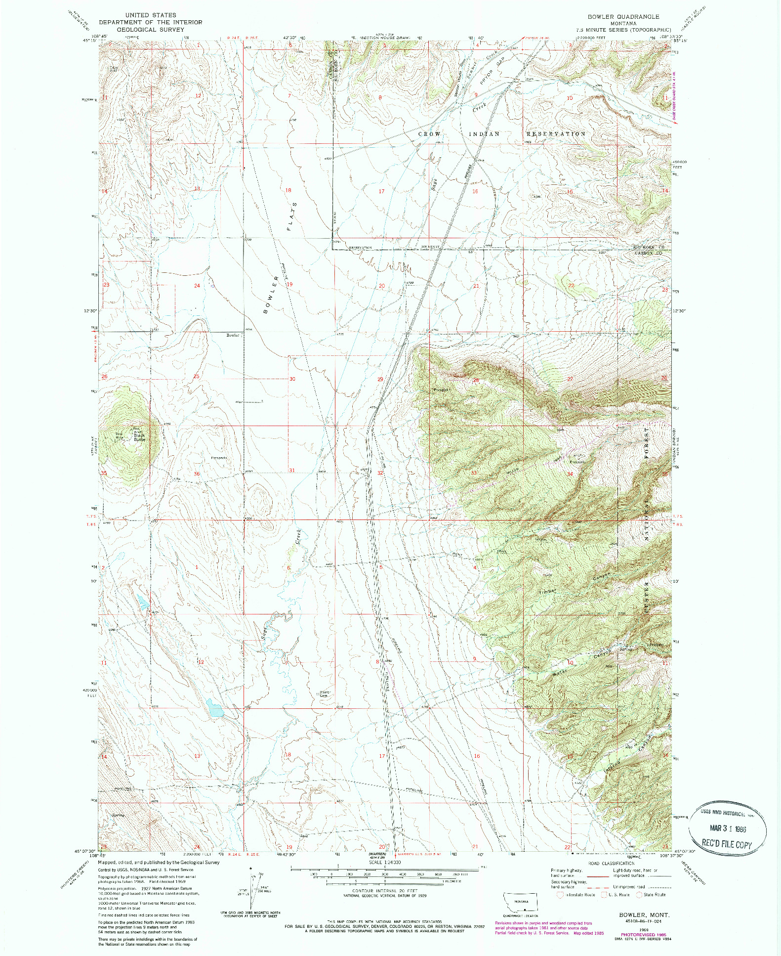 USGS 1:24000-SCALE QUADRANGLE FOR BOWLER, MT 1969