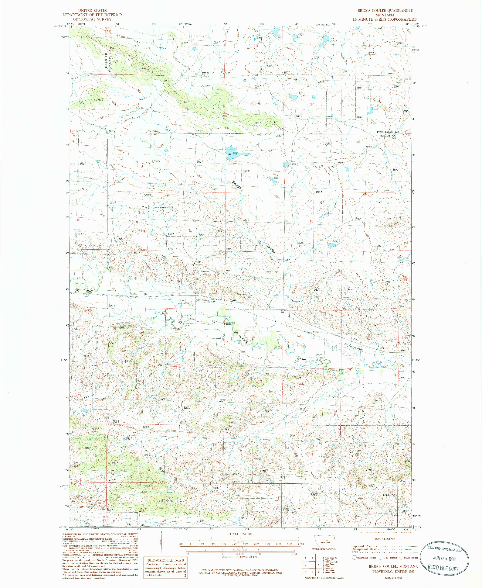 USGS 1:24000-SCALE QUADRANGLE FOR BRIGGS COULEE, MT 1986