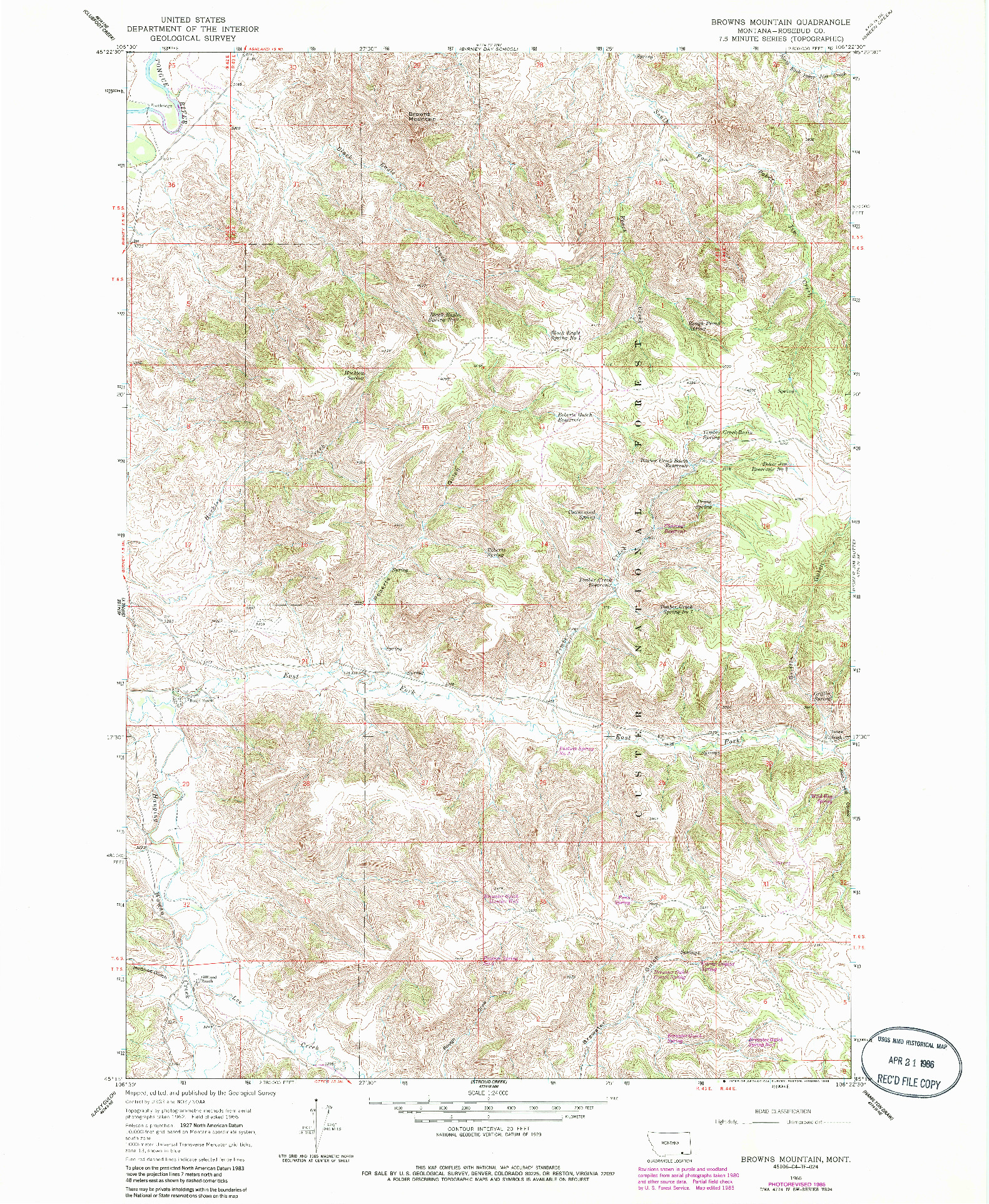 USGS 1:24000-SCALE QUADRANGLE FOR BROWNS MOUNTAIN, MT 1966