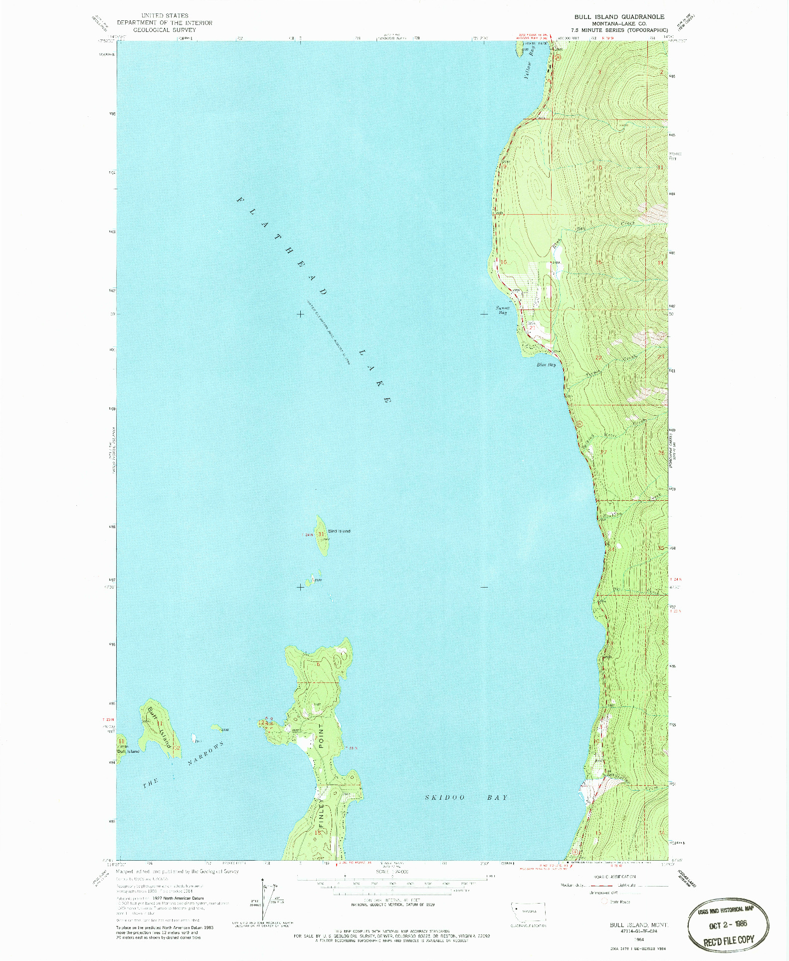 USGS 1:24000-SCALE QUADRANGLE FOR BULL ISLAND, MT 1964