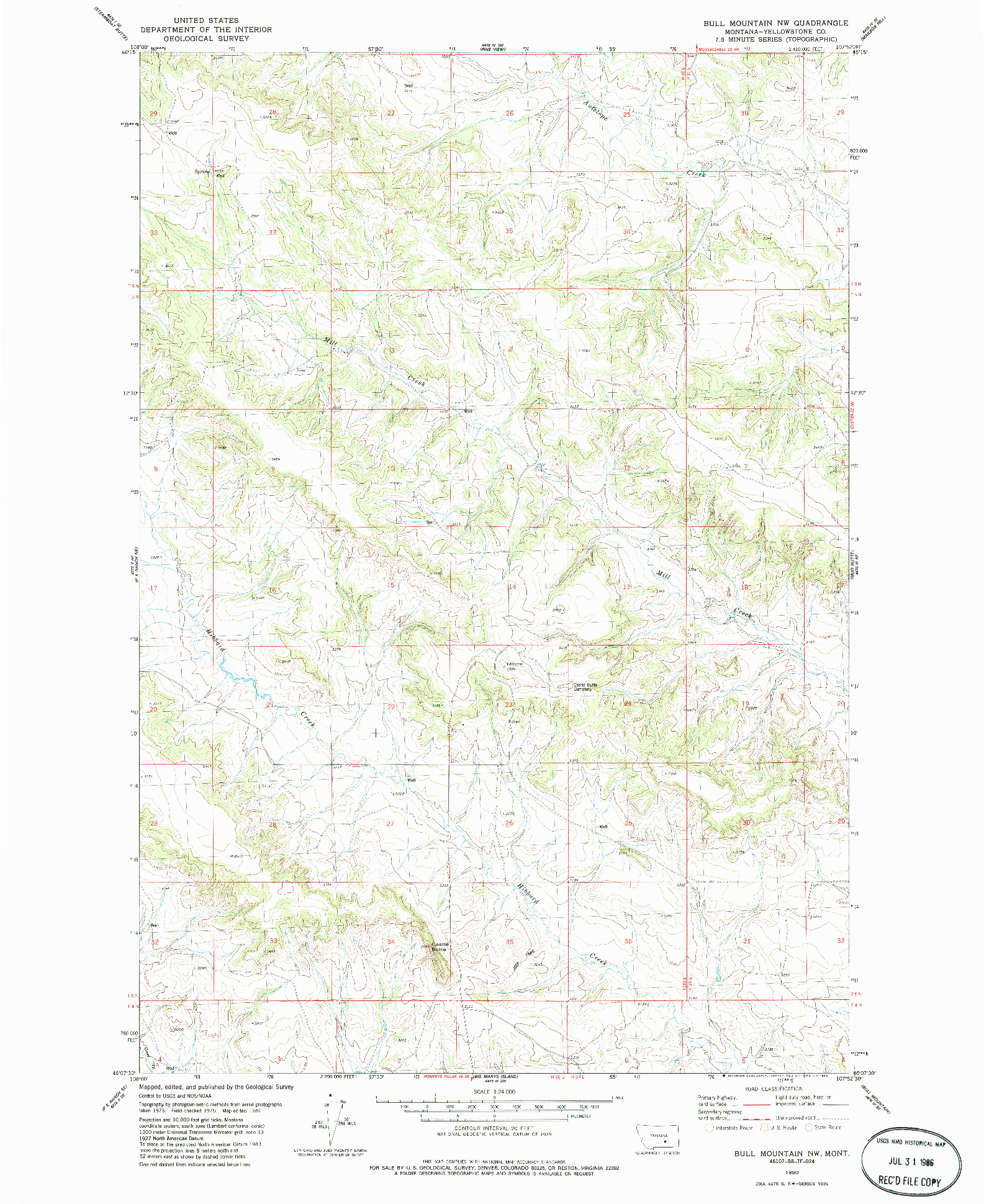 USGS 1:24000-SCALE QUADRANGLE FOR BULL MOUNTAIN NW, MT 1980