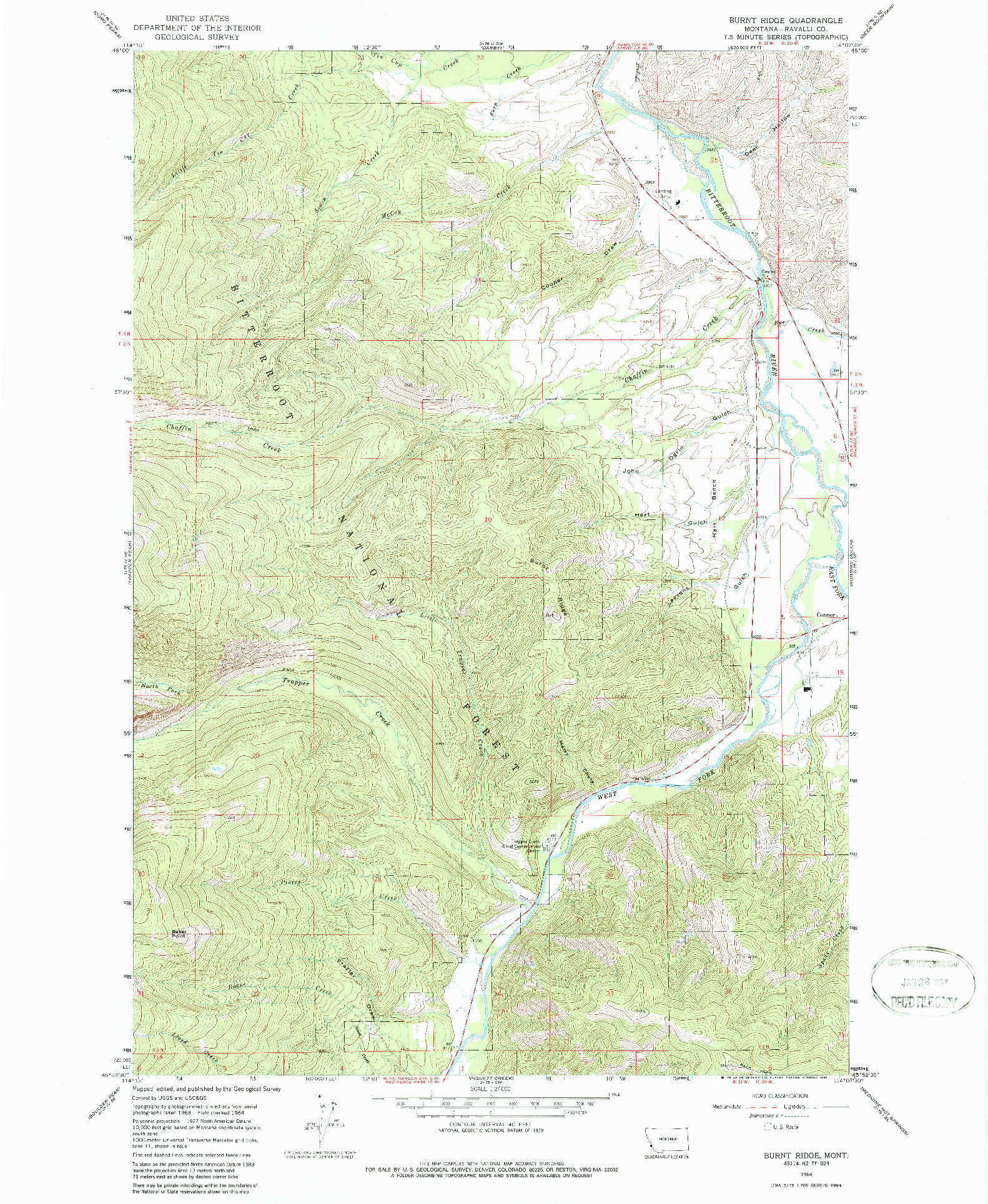 USGS 1:24000-SCALE QUADRANGLE FOR BURNT RIDGE, MT 1964