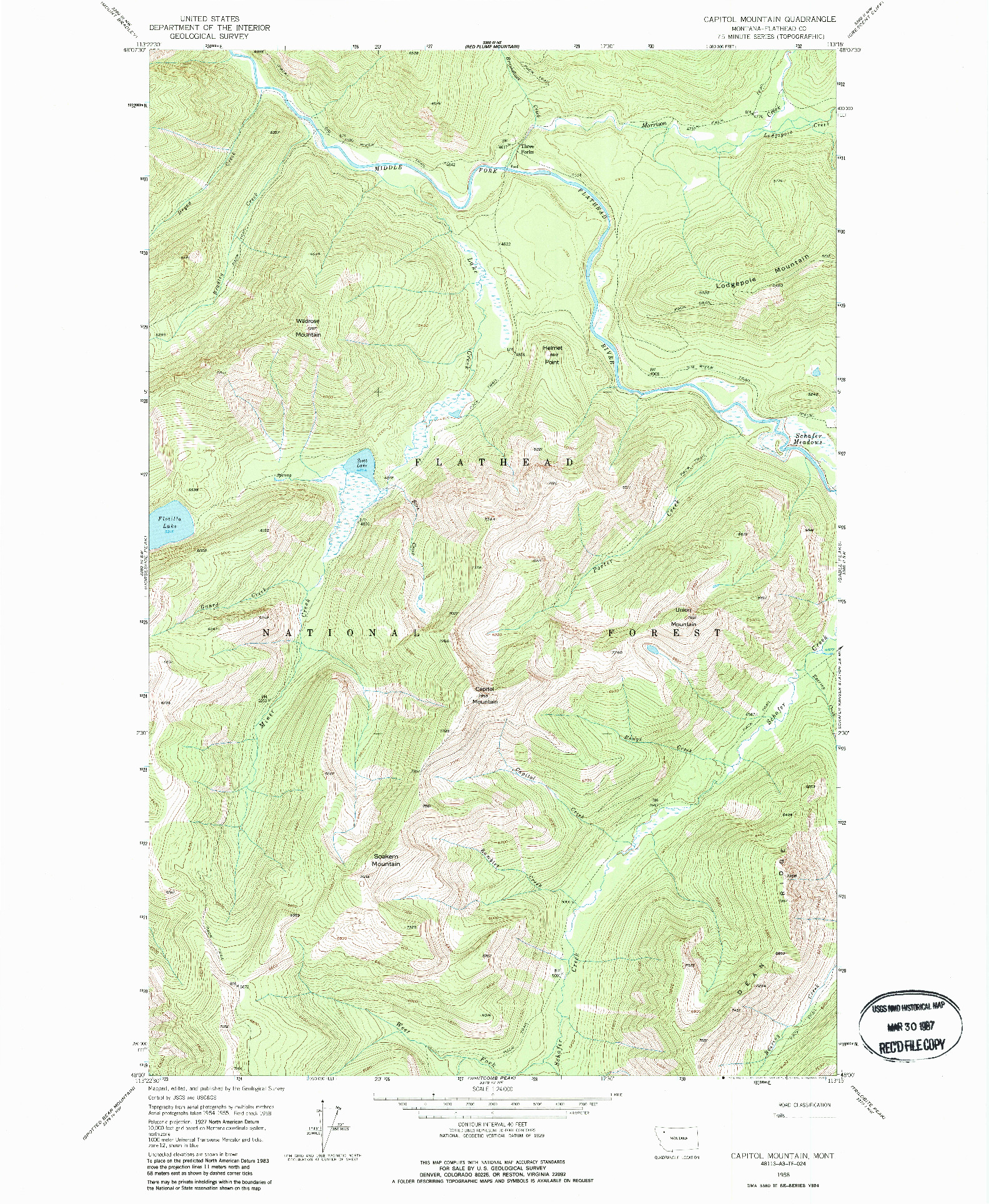 USGS 1:24000-SCALE QUADRANGLE FOR CAPITOL MOUNTAIN, MT 1958