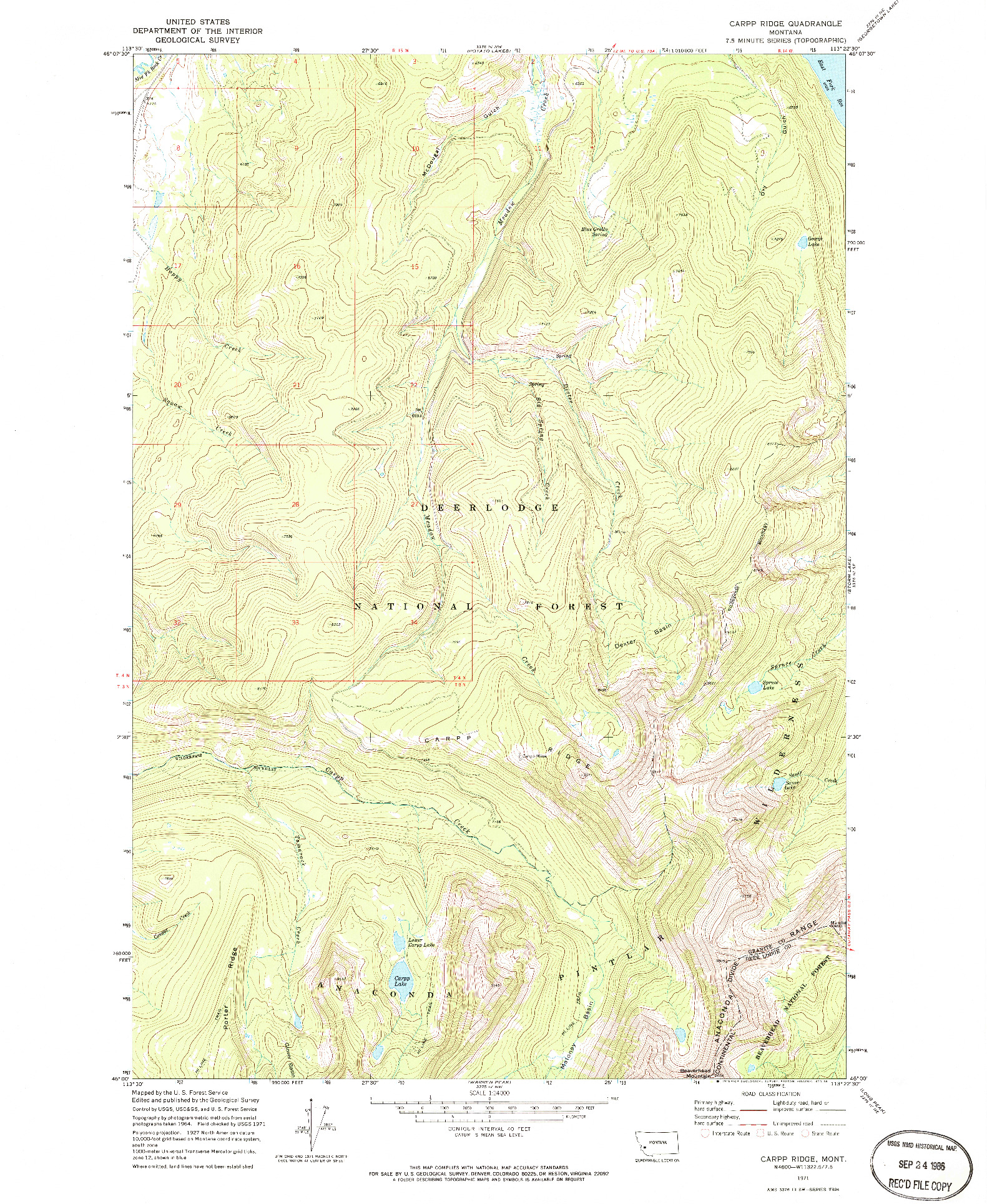 USGS 1:24000-SCALE QUADRANGLE FOR CARPP RIDGE, MT 1971
